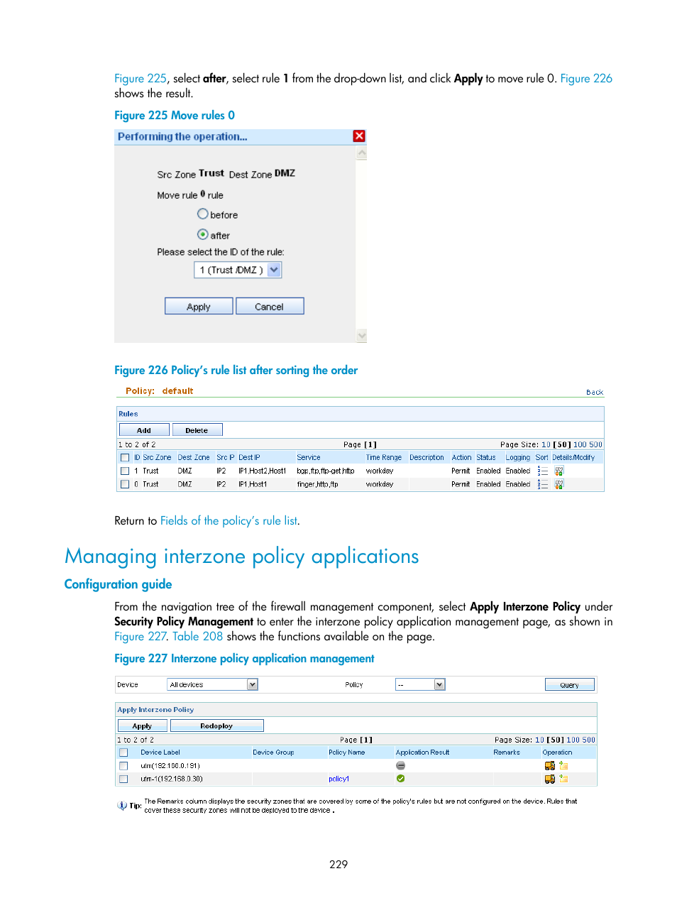 Managing interzone policy applications, Configuration guide | H3C Technologies H3C SecCenter UTM Manager User Manual | Page 237 / 262