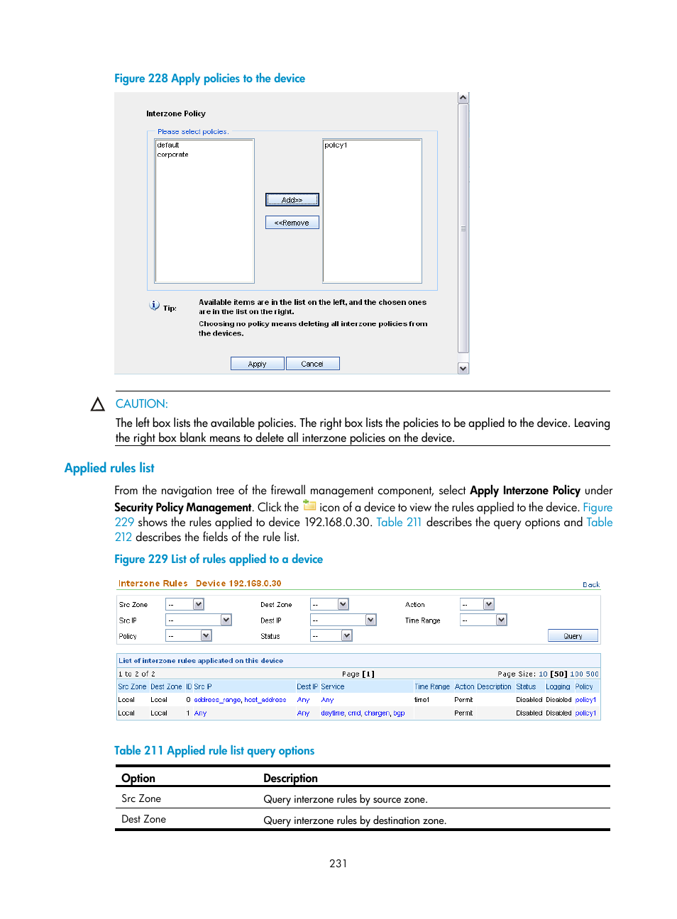 Applied rules list, Applied rules, List | N in, Figure 228 | H3C Technologies H3C SecCenter UTM Manager User Manual | Page 239 / 262