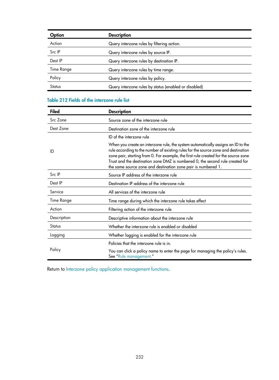 Table | H3C Technologies H3C SecCenter UTM Manager User Manual | Page 240 / 262