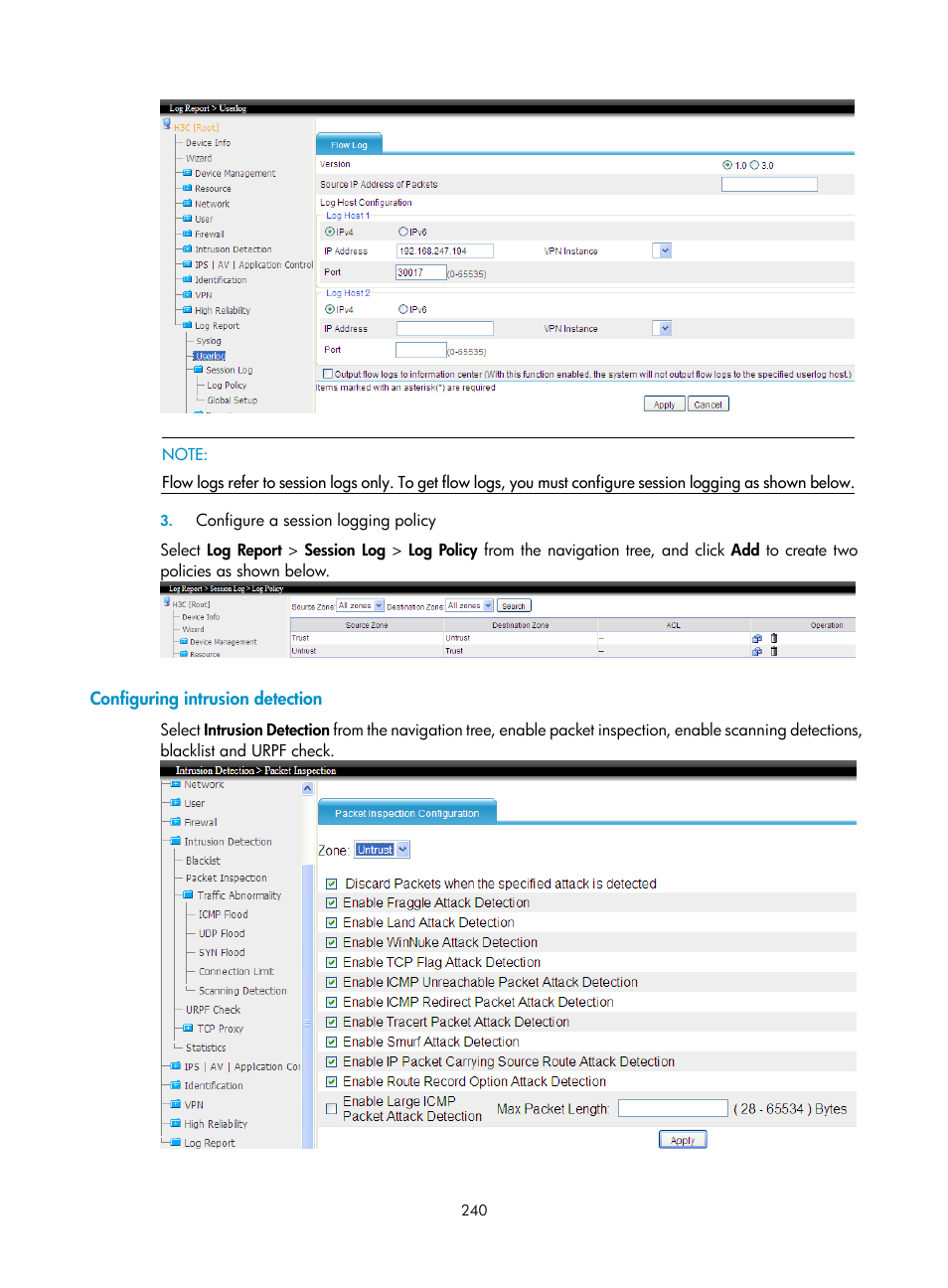 Configuring intrusion detection | H3C Technologies H3C SecCenter UTM Manager User Manual | Page 248 / 262