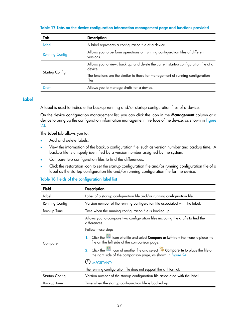 Label, Table 17 | H3C Technologies H3C SecCenter UTM Manager User Manual | Page 35 / 262