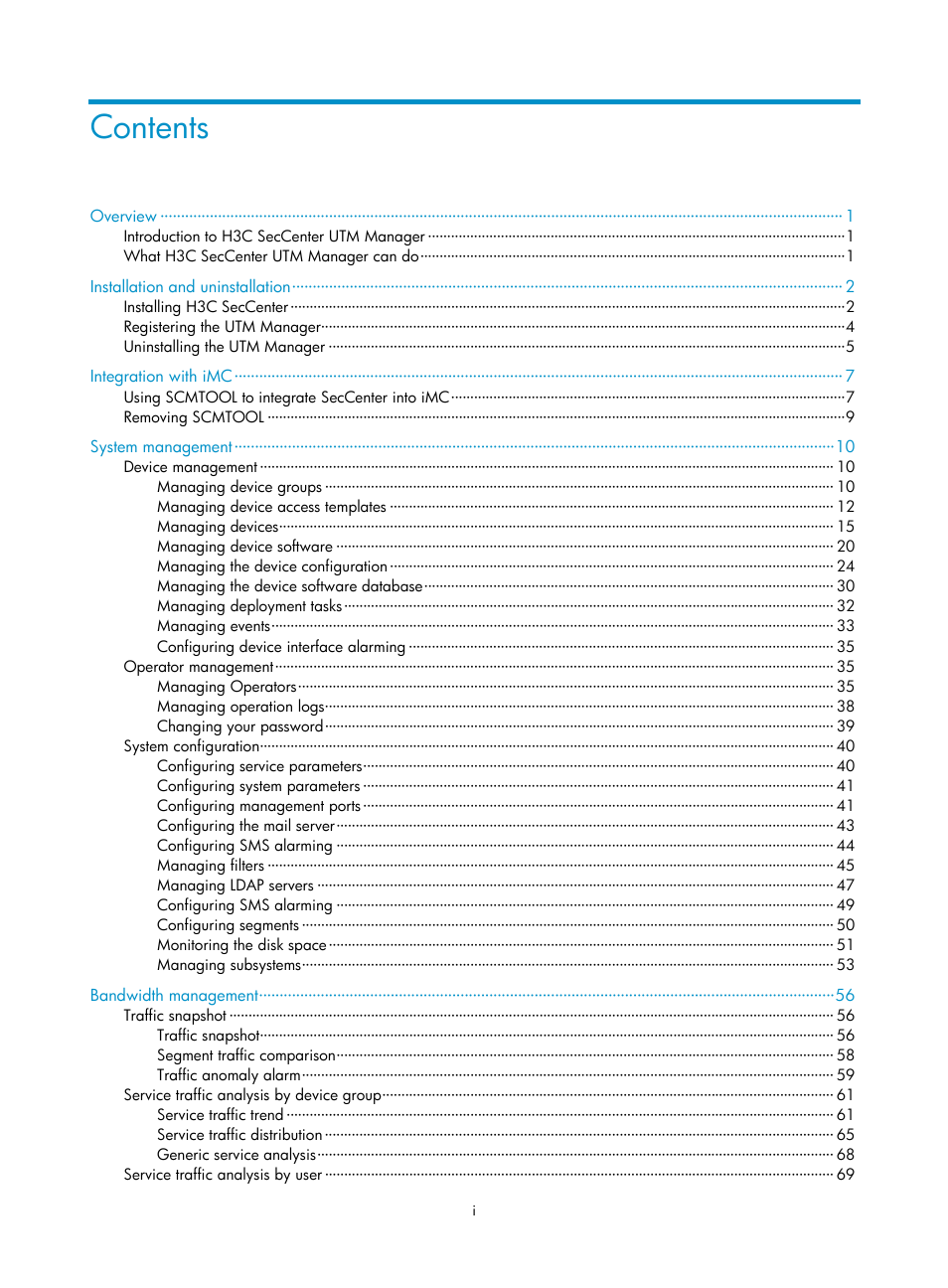 H3C Technologies H3C SecCenter UTM Manager User Manual | Page 5 / 262