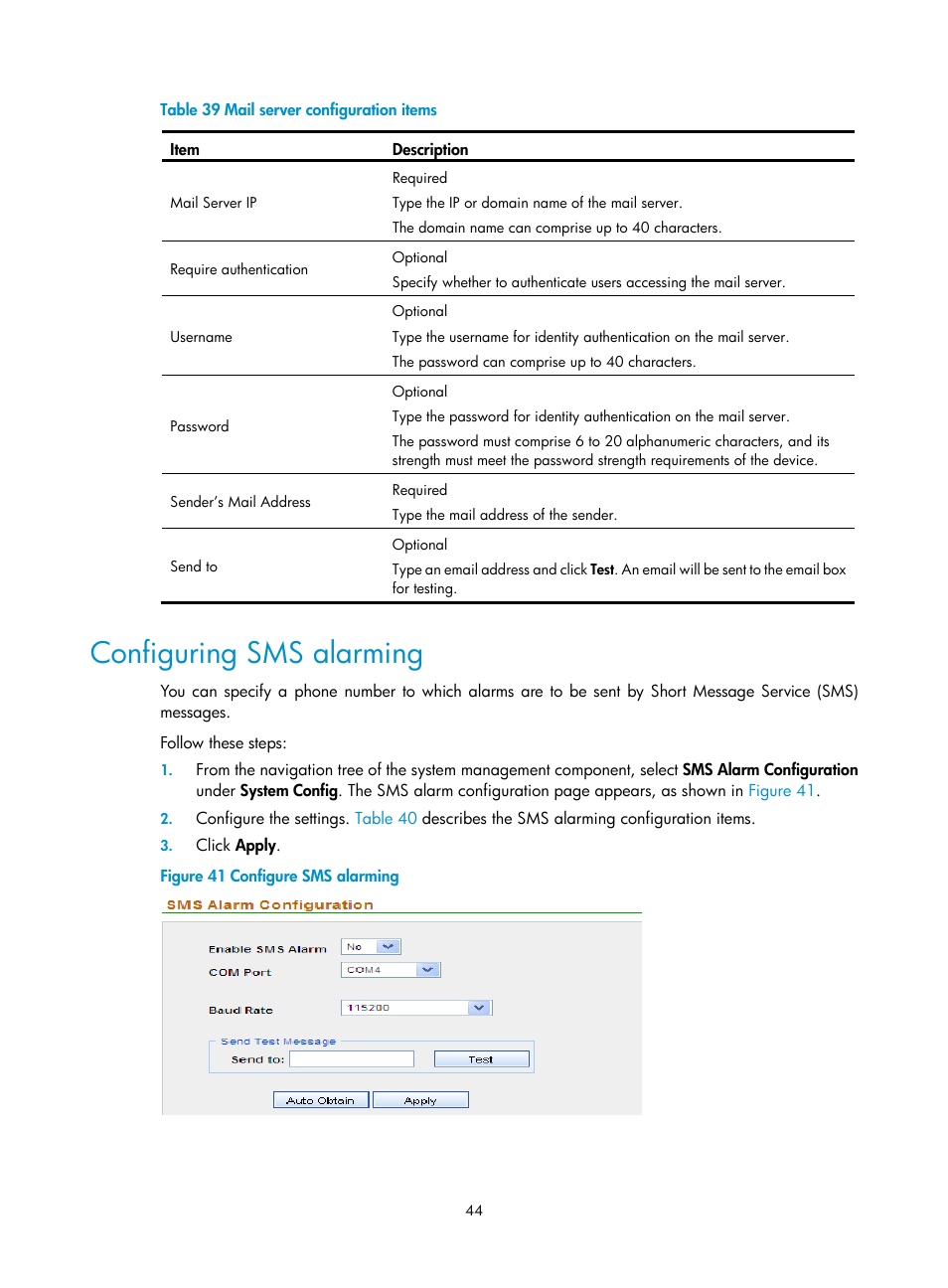 Configuring sms alarming | H3C Technologies H3C SecCenter UTM Manager User Manual | Page 52 / 262