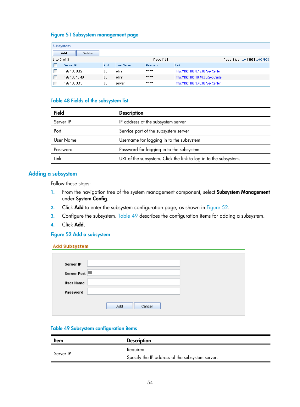 Adding a subsystem, N in, Figure 51 | Table 48 | H3C Technologies H3C SecCenter UTM Manager User Manual | Page 62 / 262