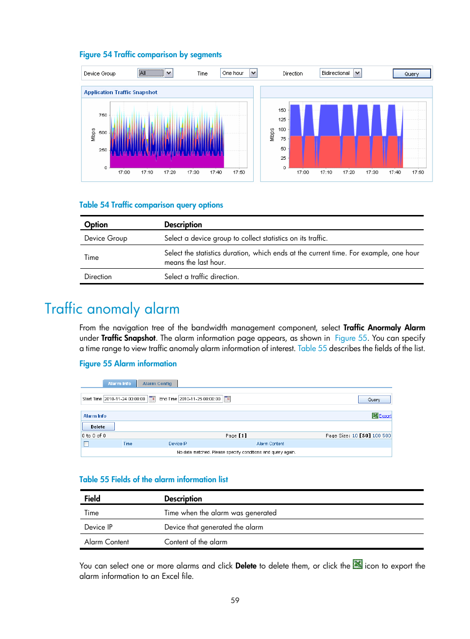 Traffic anomaly alarm | H3C Technologies H3C SecCenter UTM Manager User Manual | Page 67 / 262