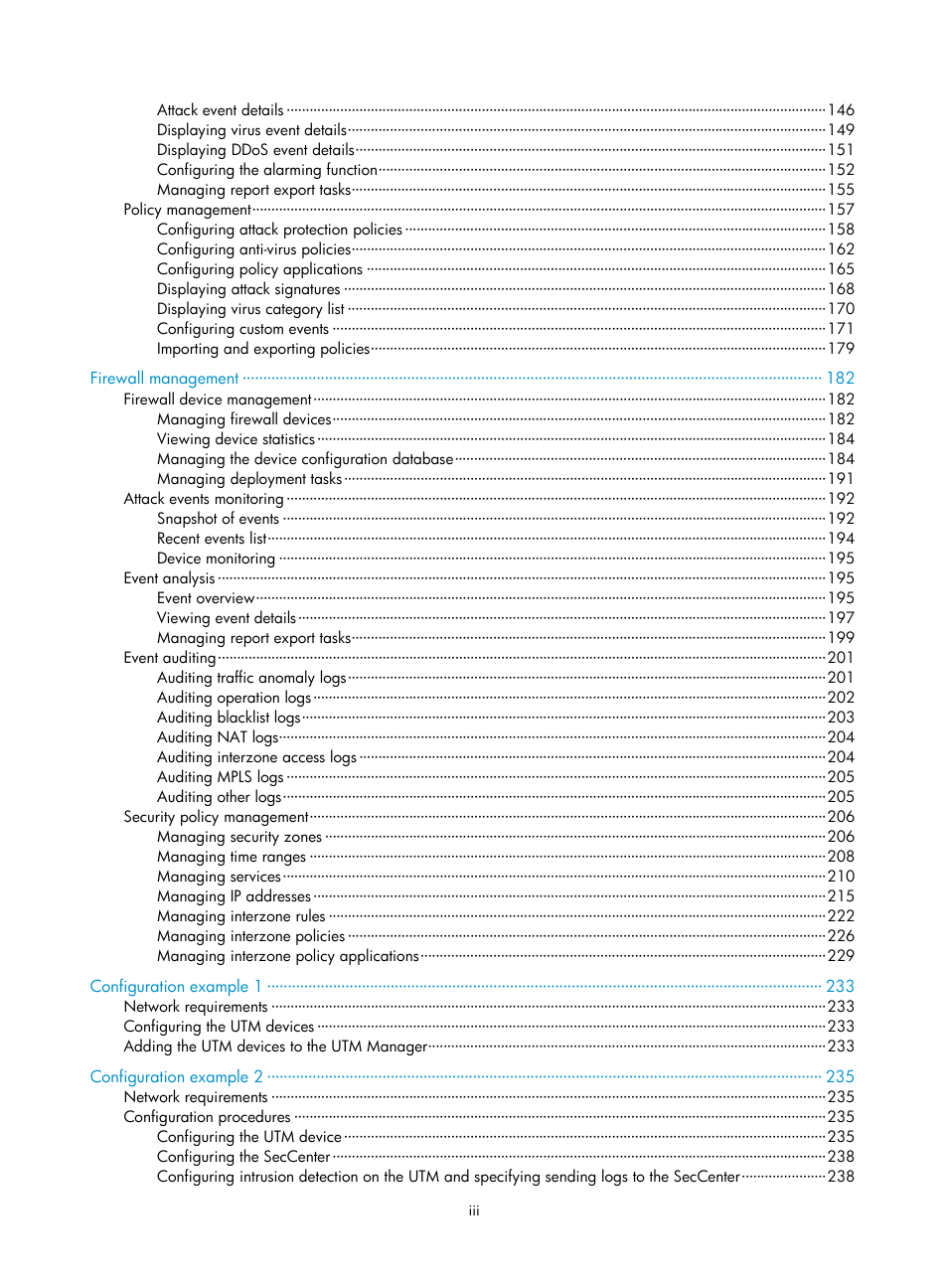 H3C Technologies H3C SecCenter UTM Manager User Manual | Page 7 / 262