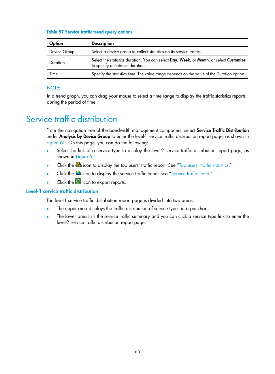 Service traffic distribution, Level-1 service traffic distribution | H3C Technologies H3C SecCenter UTM Manager User Manual | Page 73 / 262