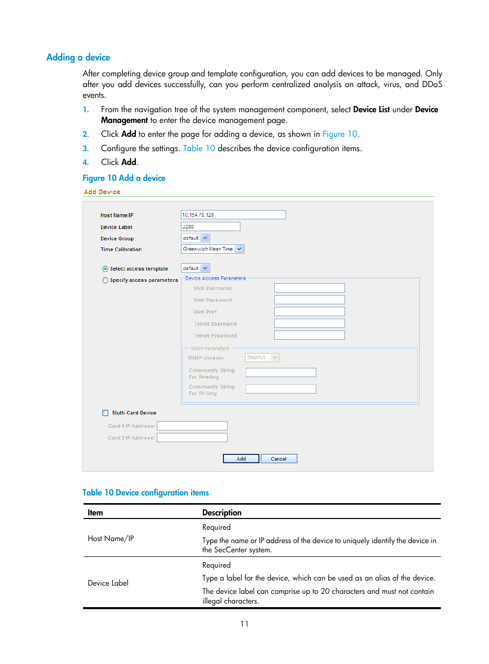 Adding a device | H3C Technologies H3C SecCenter IPS Manager User Manual | Page 17 / 91