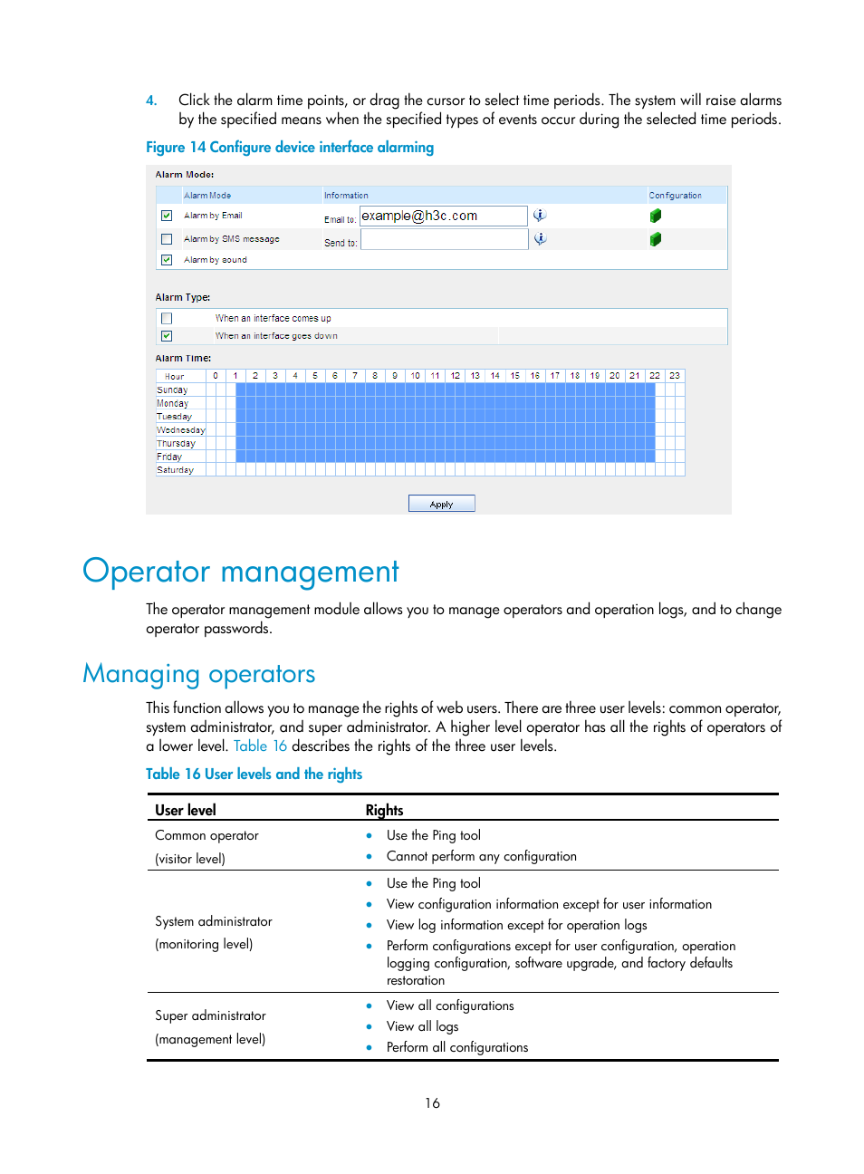 Operator management, Managing operators, Figure 14 | H3C Technologies H3C SecCenter IPS Manager User Manual | Page 22 / 91
