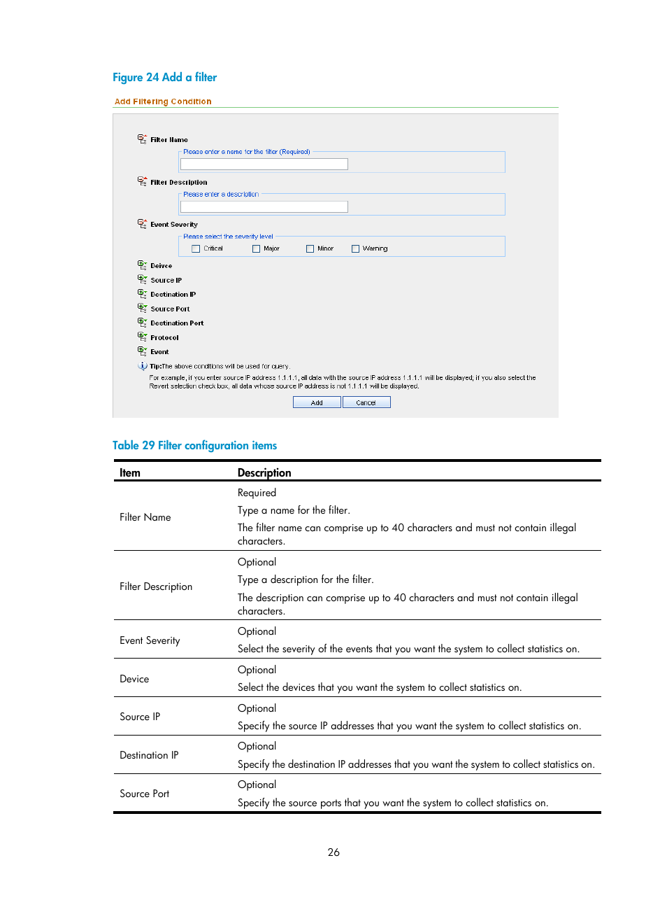 Figure 24, Configure the settings, Table 29 | H3C Technologies H3C SecCenter IPS Manager User Manual | Page 32 / 91