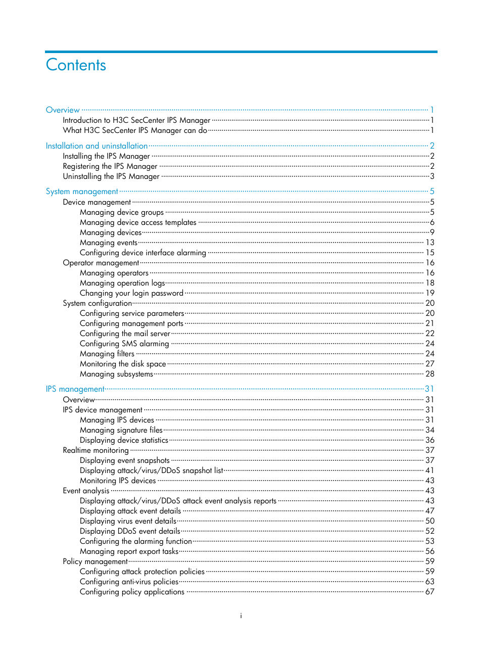 H3C Technologies H3C SecCenter IPS Manager User Manual | Page 5 / 91