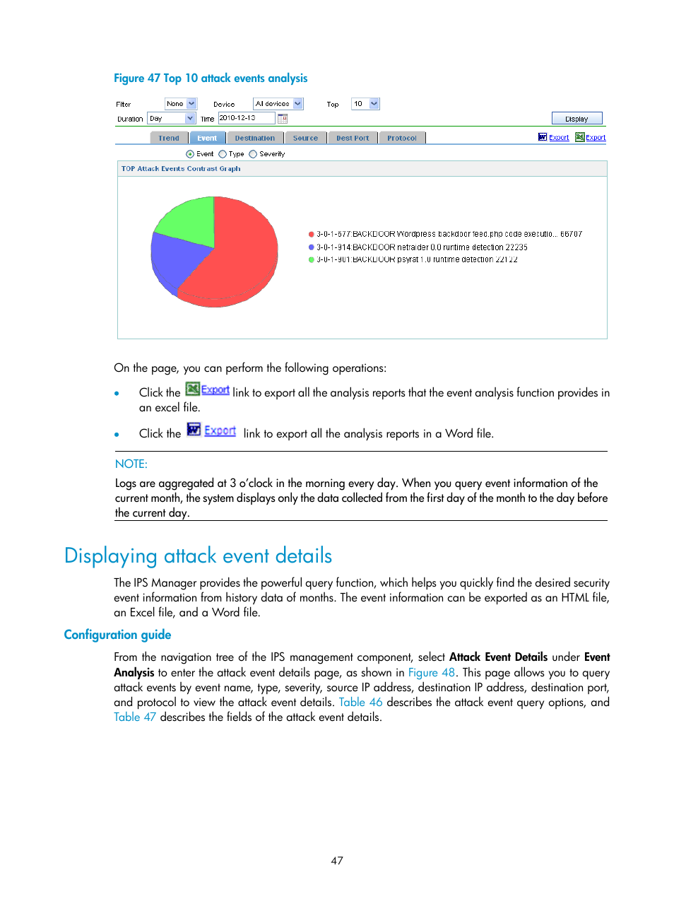 Displaying attack event details, Configuration guide | H3C Technologies H3C SecCenter IPS Manager User Manual | Page 53 / 91
