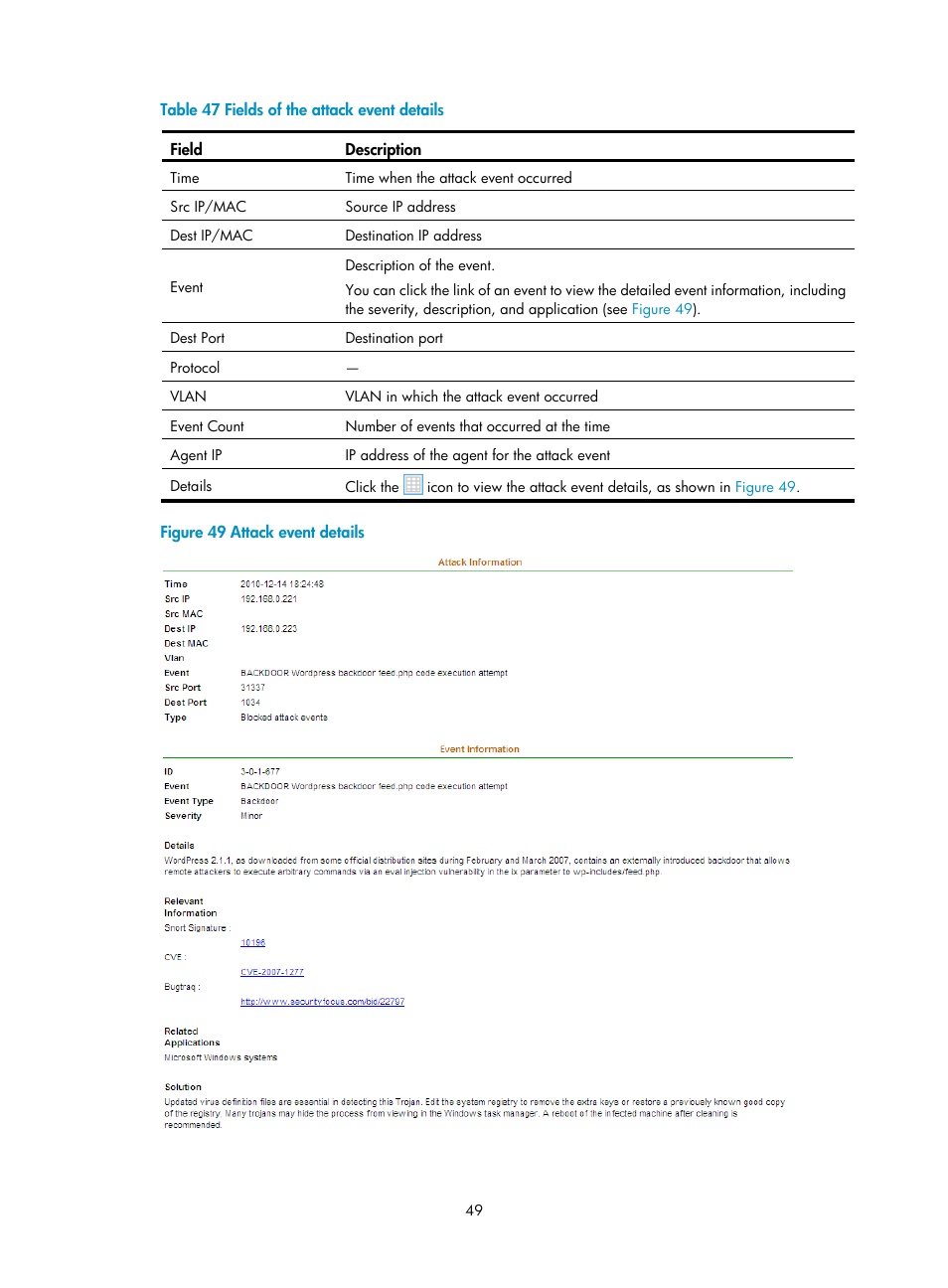 Table 47 | H3C Technologies H3C SecCenter IPS Manager User Manual | Page 55 / 91