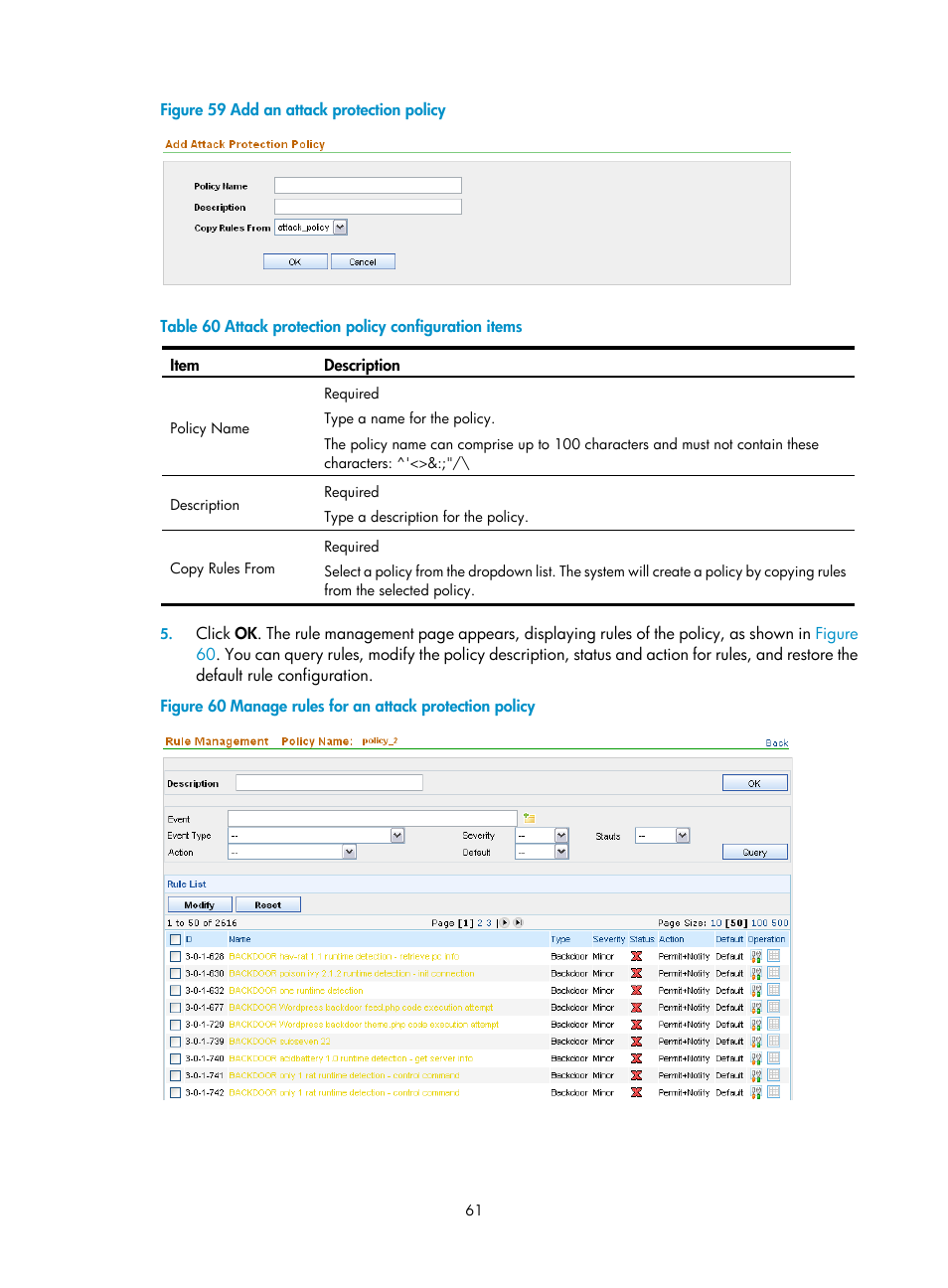 Figure 59, Table 60 | H3C Technologies H3C SecCenter IPS Manager User Manual | Page 67 / 91