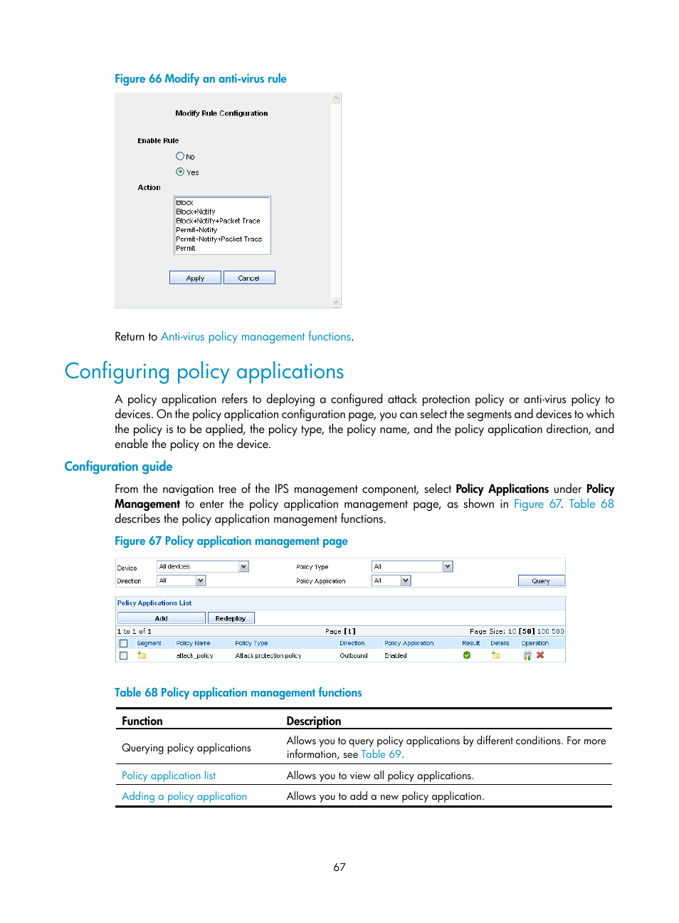 Configuring policy applications, Configuration guide, Figure 66 | H3C Technologies H3C SecCenter IPS Manager User Manual | Page 73 / 91