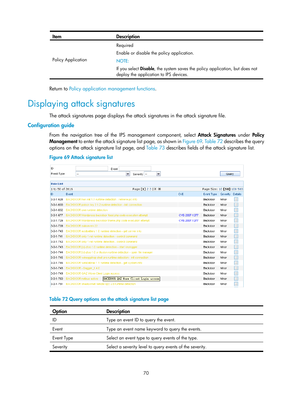 Displaying attack signatures, Configuration guide | H3C Technologies H3C SecCenter IPS Manager User Manual | Page 76 / 91