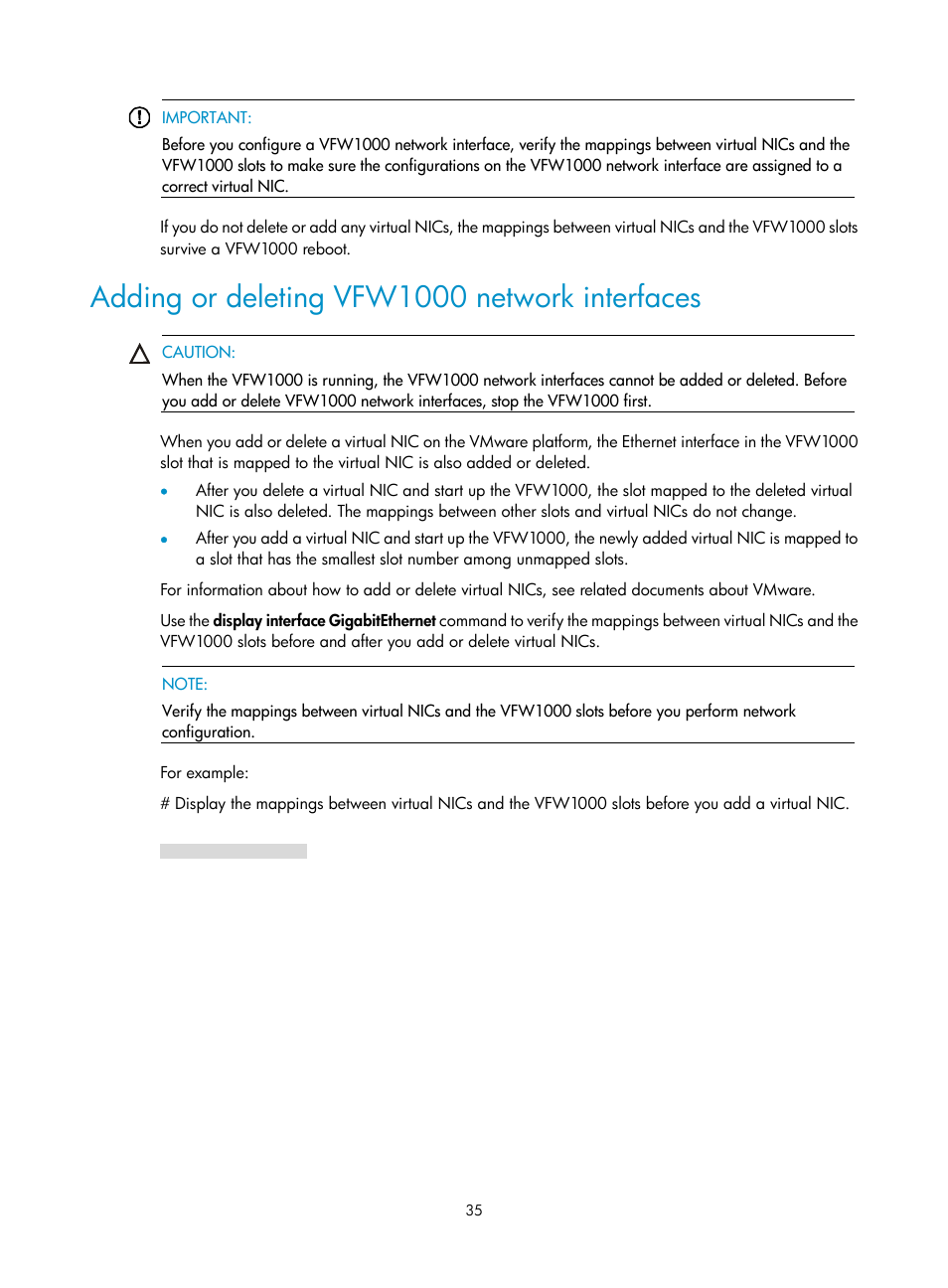 Adding or deleting vfw1000 network interfaces | H3C Technologies H3C VMSG VFW1000 User Manual | Page 40 / 95