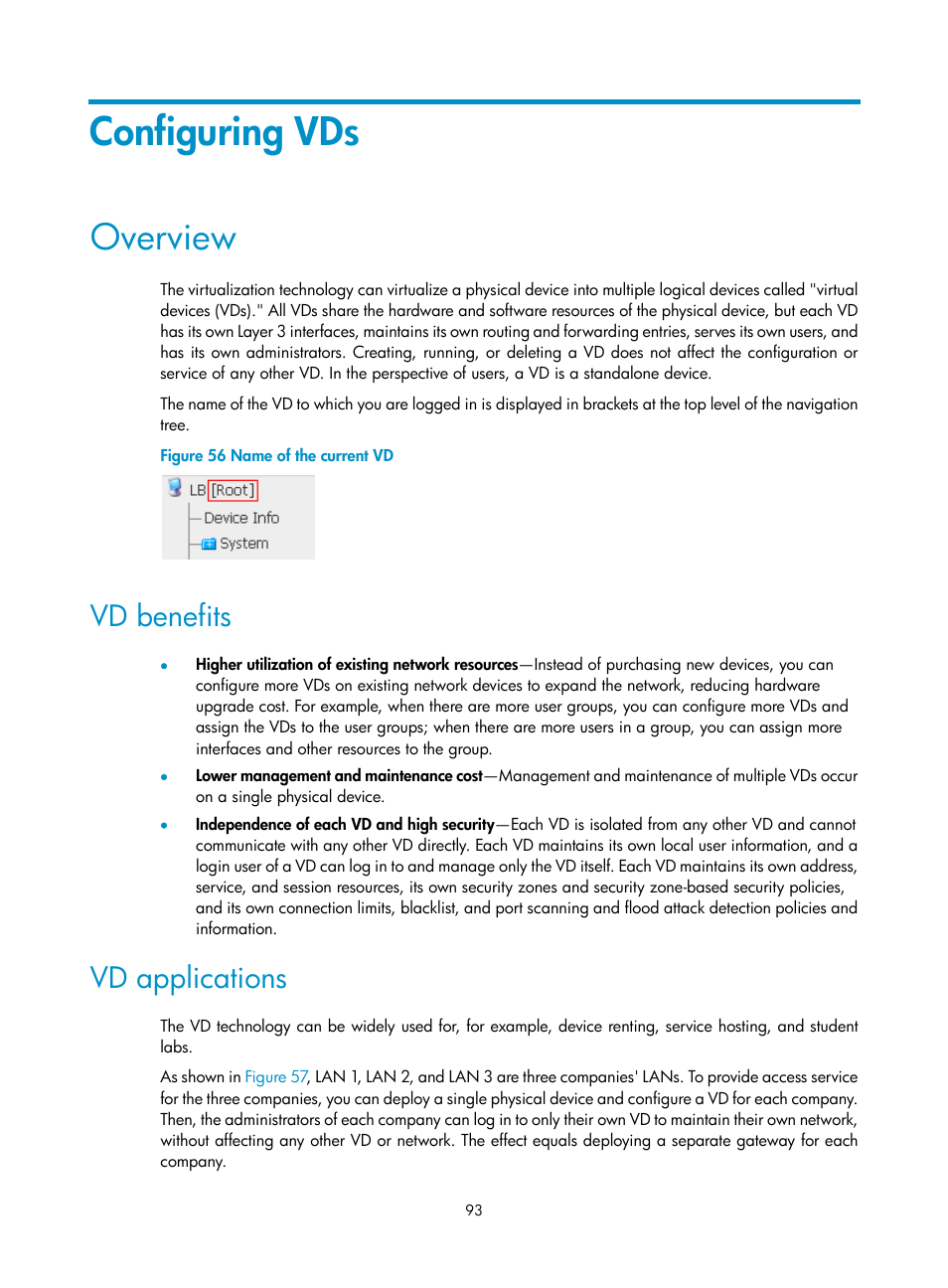 Configuring vds, Overview, Vd benefits | Vd applications | H3C Technologies H3C SecBlade LB Cards User Manual | Page 103 / 196