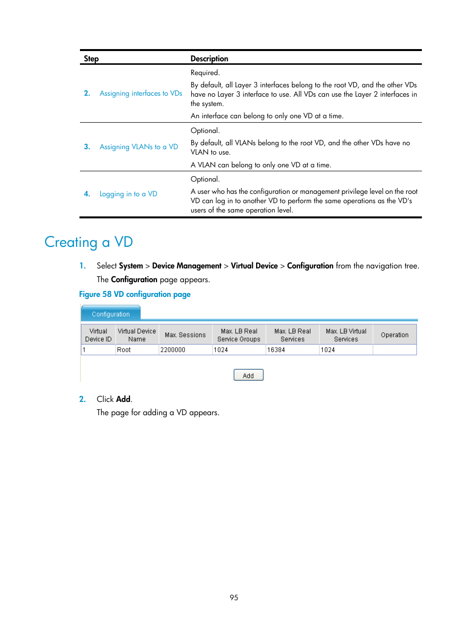 Creating a vd | H3C Technologies H3C SecBlade LB Cards User Manual | Page 105 / 196