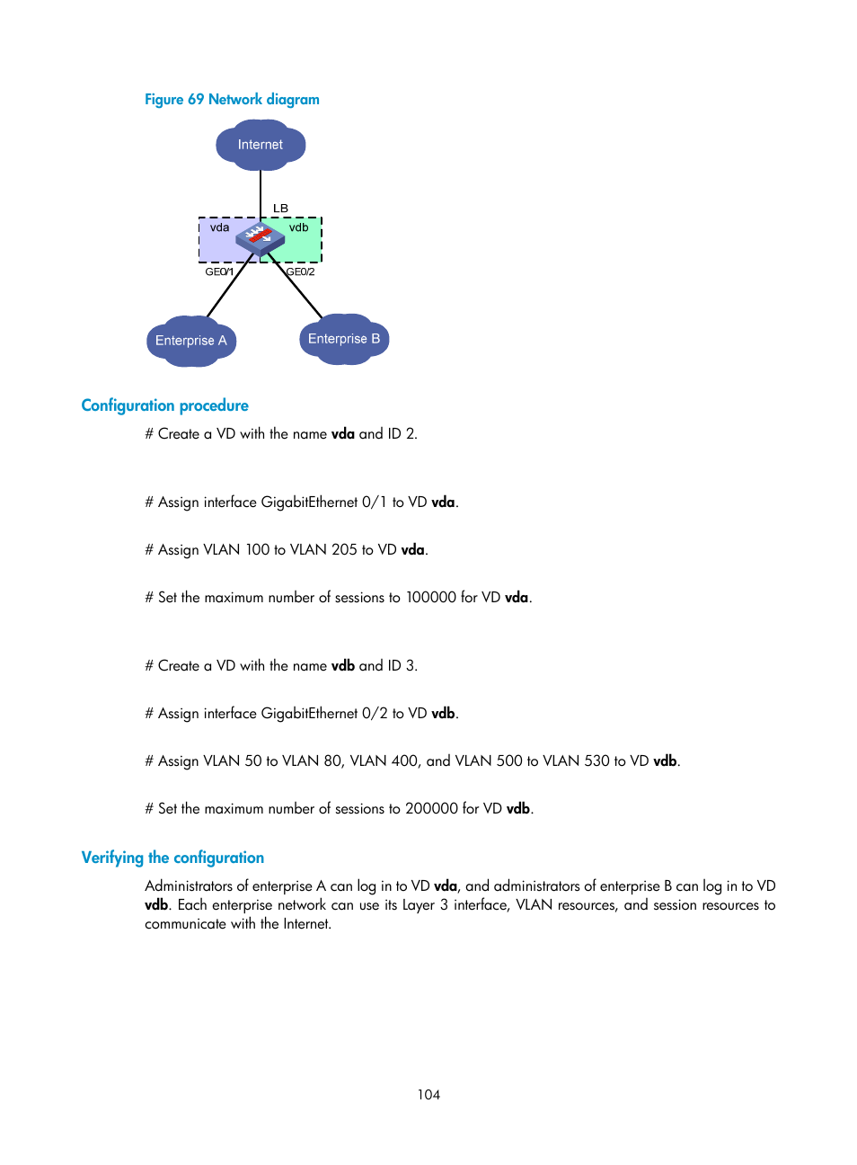 Configuration procedure, Verifying the configuration | H3C Technologies H3C SecBlade LB Cards User Manual | Page 114 / 196