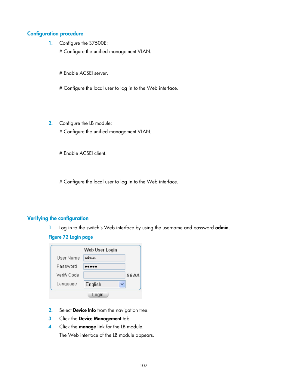 Configuration procedure, Verifying the configuration | H3C Technologies H3C SecBlade LB Cards User Manual | Page 117 / 196