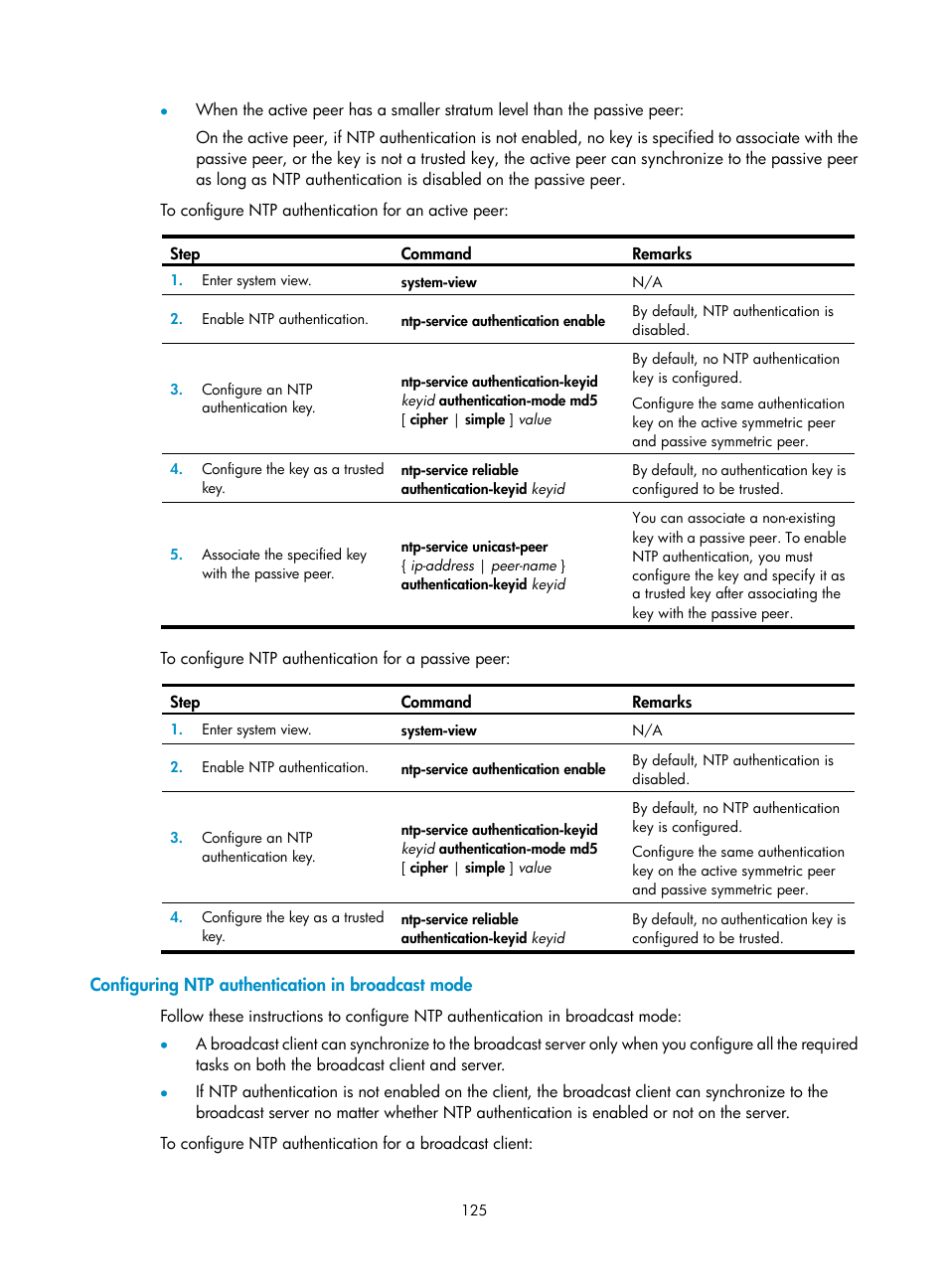 Configuring ntp authentication in broadcast mode | H3C Technologies H3C SecBlade LB Cards User Manual | Page 135 / 196