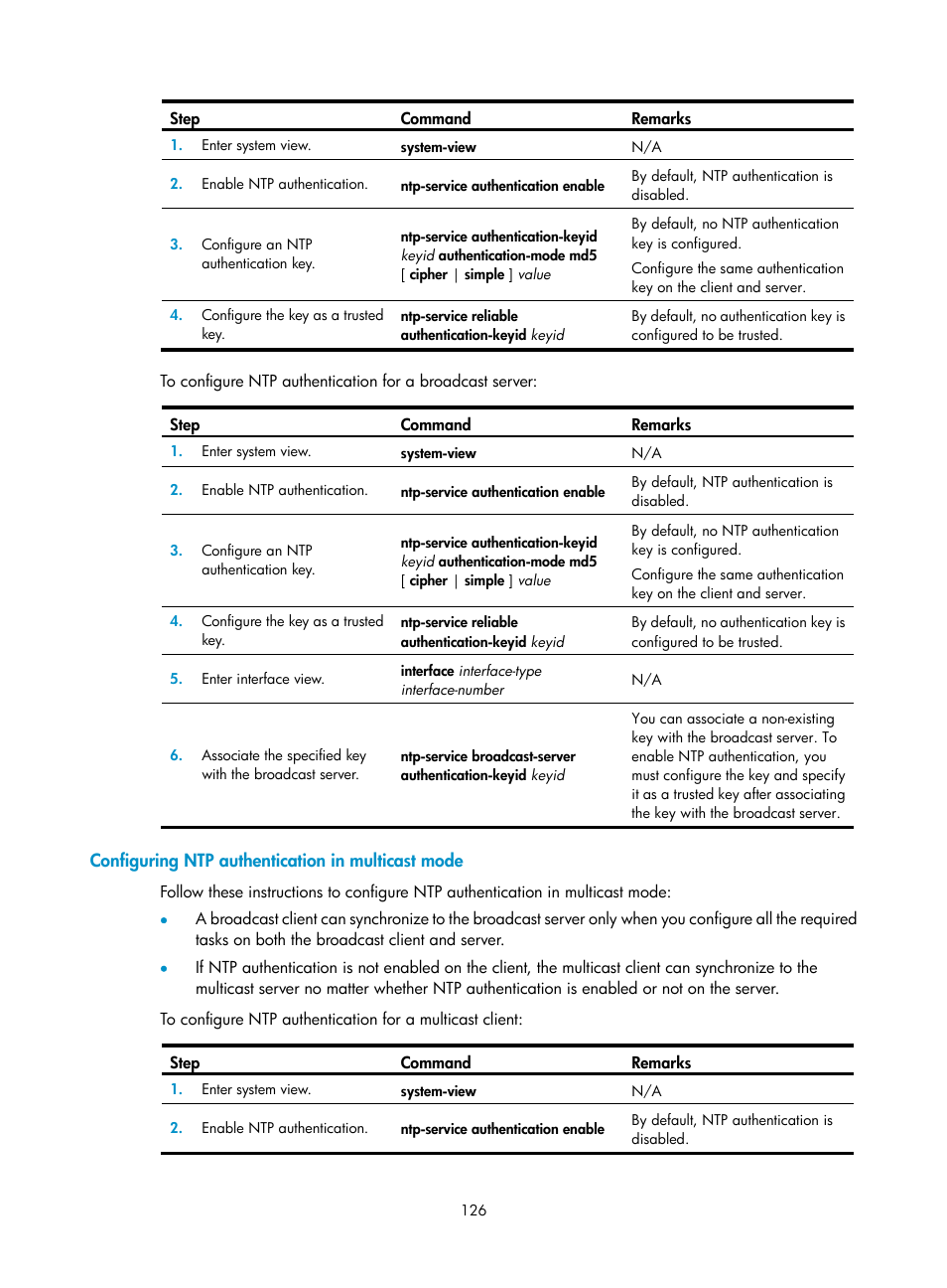 Configuring ntp authentication in multicast mode | H3C Technologies H3C SecBlade LB Cards User Manual | Page 136 / 196