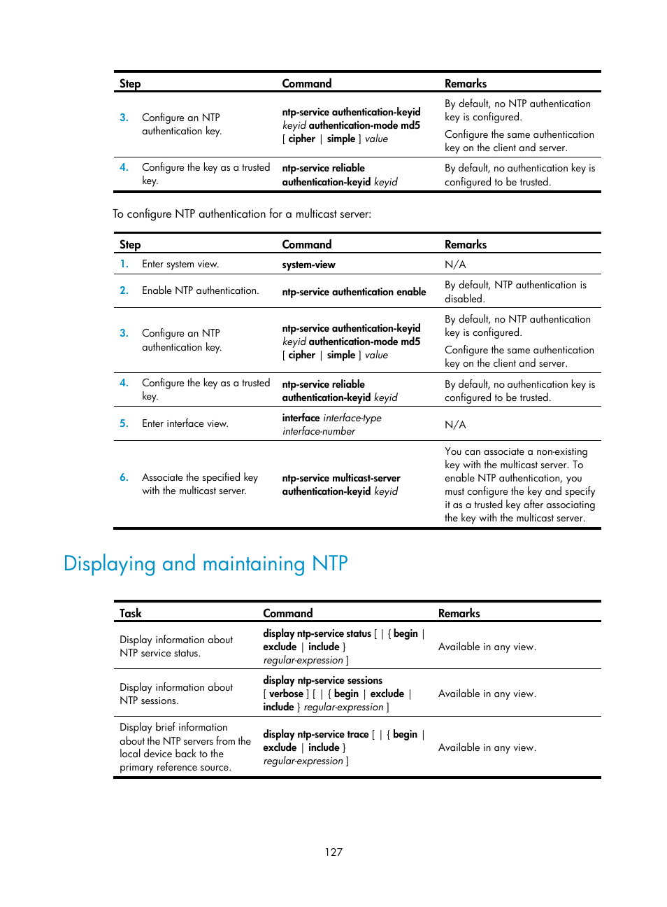 Displaying and maintaining ntp | H3C Technologies H3C SecBlade LB Cards User Manual | Page 137 / 196