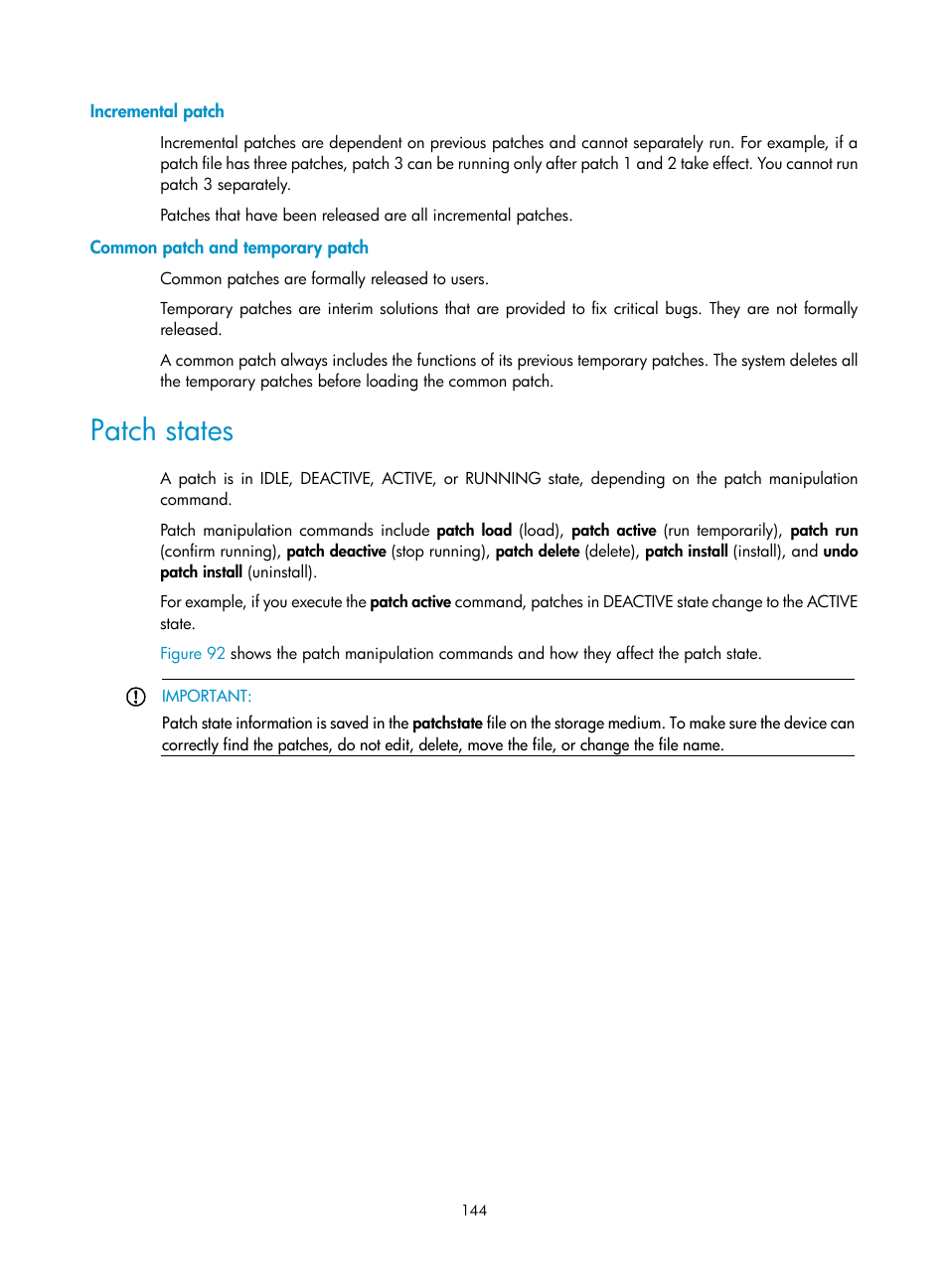 Incremental patch, Common patch and temporary patch, Patch states | H3C Technologies H3C SecBlade LB Cards User Manual | Page 154 / 196
