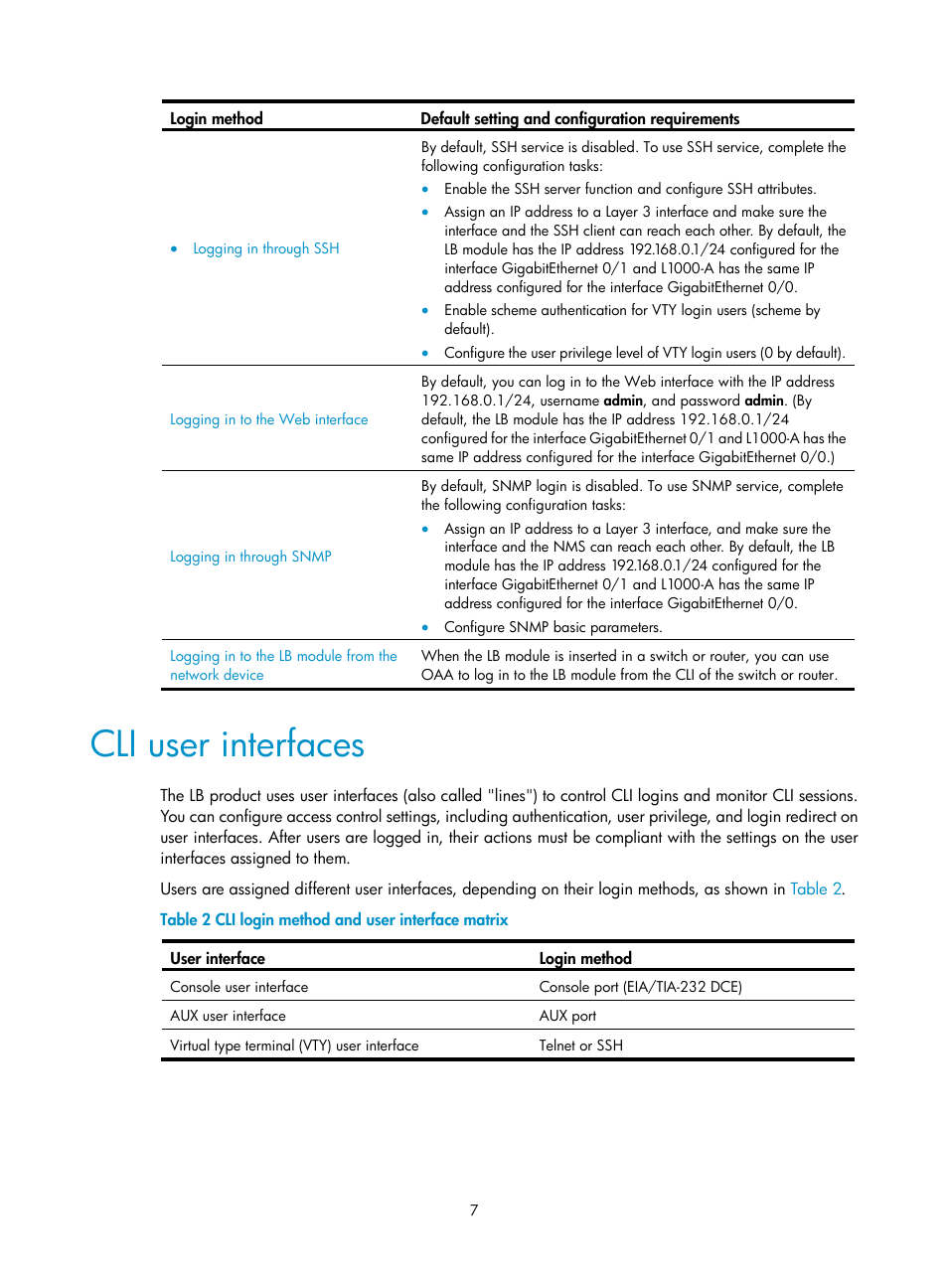 Cli user interfaces | H3C Technologies H3C SecBlade LB Cards User Manual | Page 17 / 196