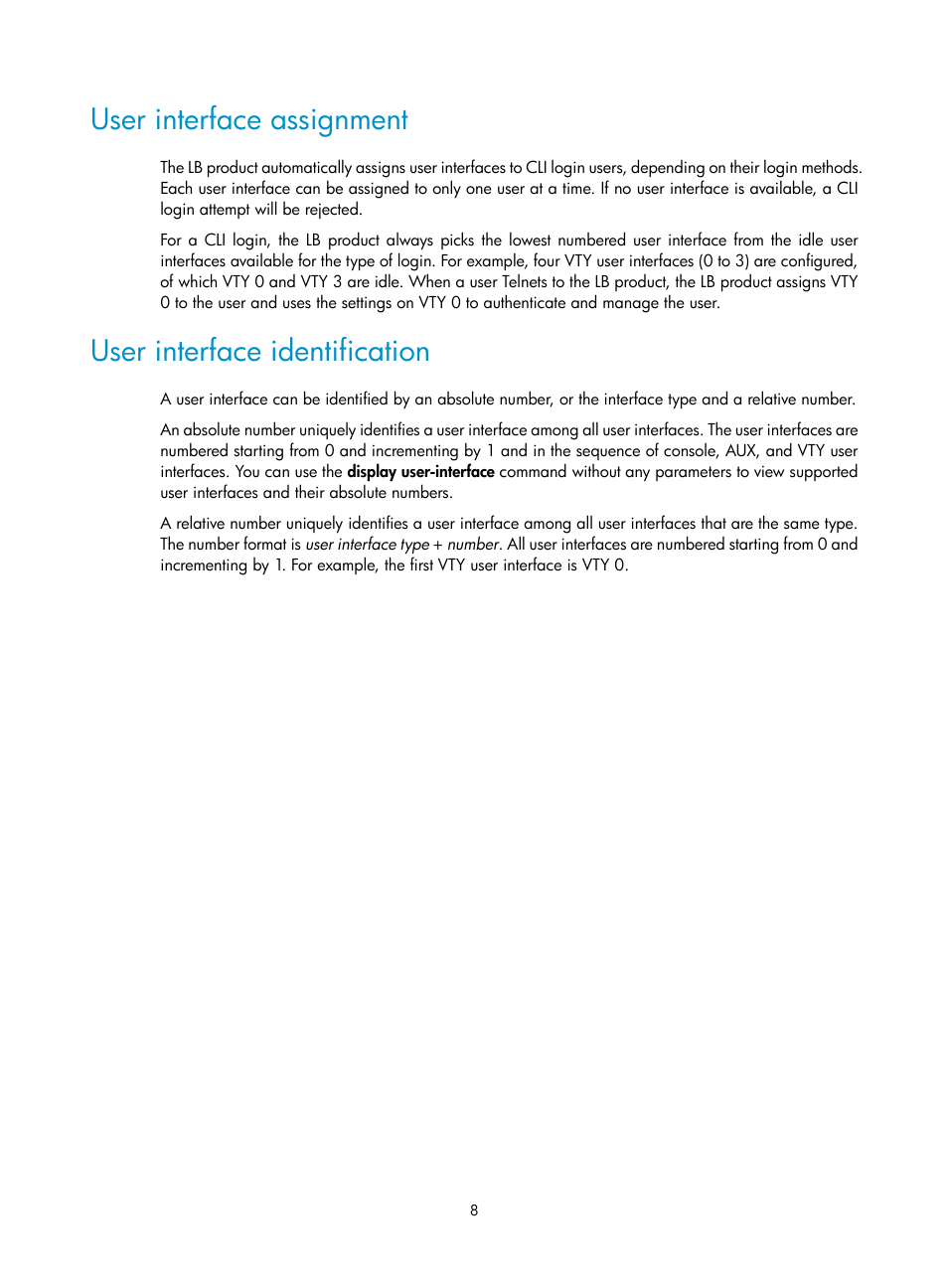 User interface assignment, User interface identification | H3C Technologies H3C SecBlade LB Cards User Manual | Page 18 / 196