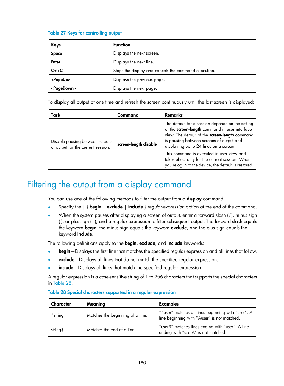 Filtering the output from a display command | H3C Technologies H3C SecBlade LB Cards User Manual | Page 190 / 196