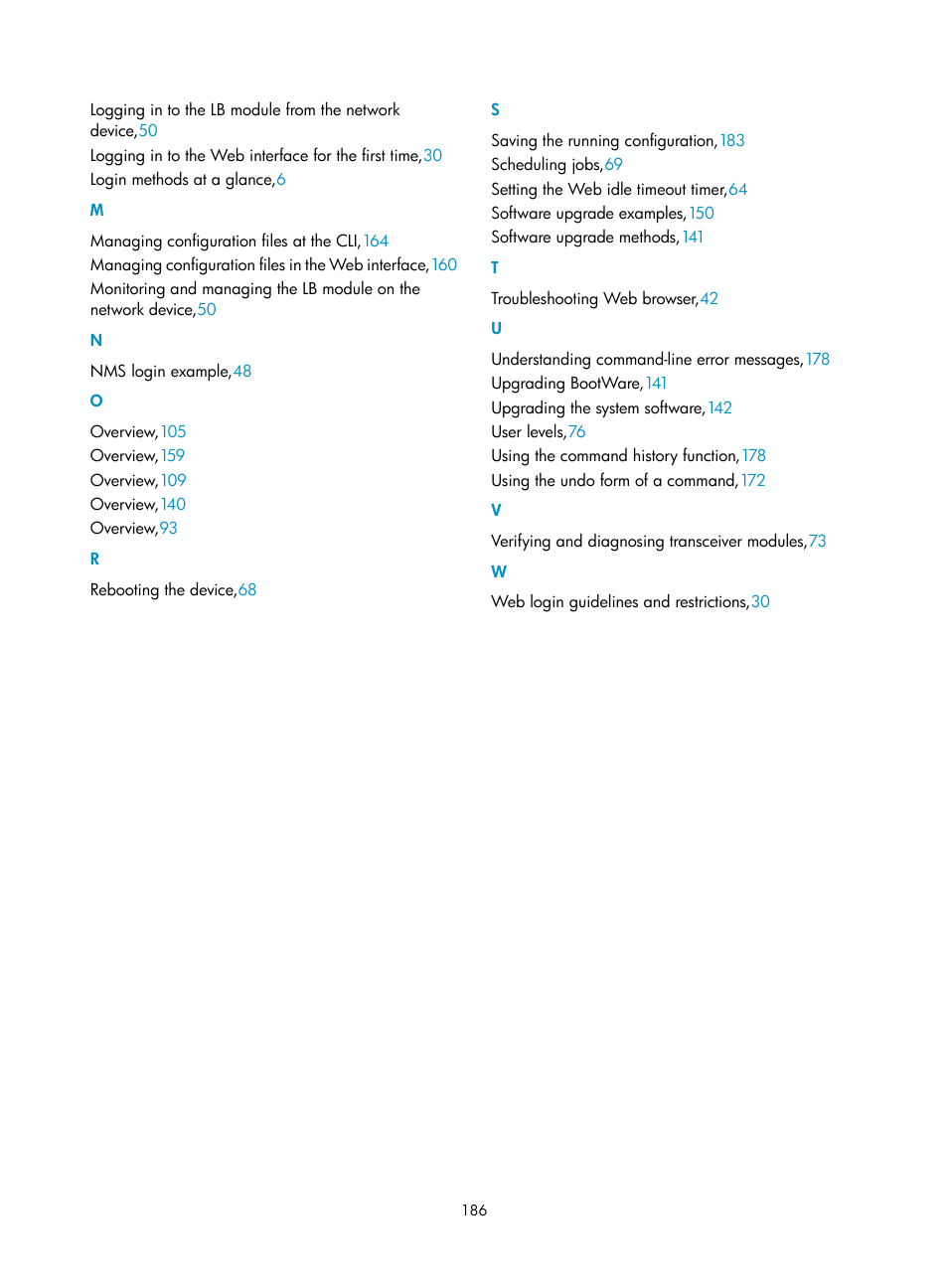 M n o r s t u v w | H3C Technologies H3C SecBlade LB Cards User Manual | Page 196 / 196