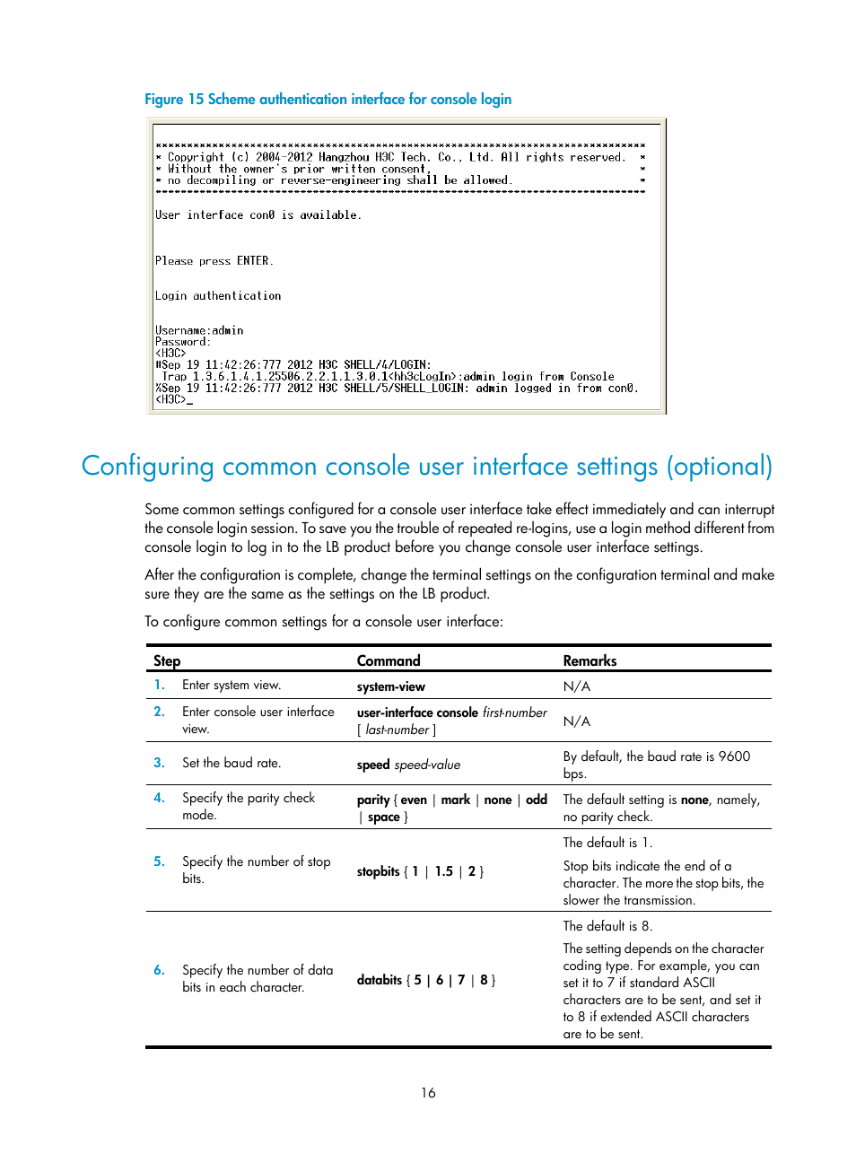 Configuring common console, User interface settings (optional) | H3C Technologies H3C SecBlade LB Cards User Manual | Page 26 / 196
