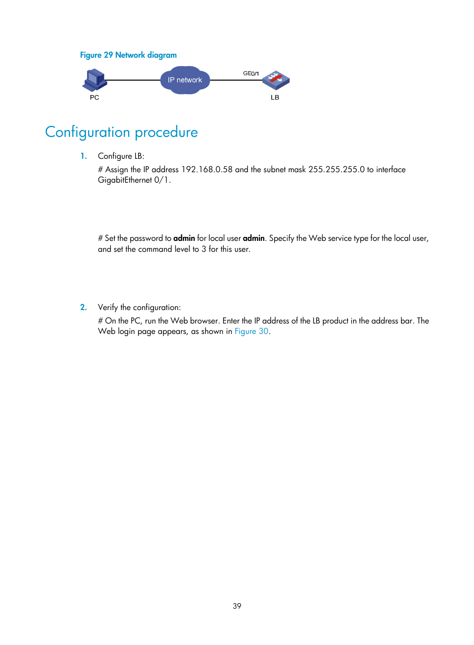 Configuration procedure | H3C Technologies H3C SecBlade LB Cards User Manual | Page 49 / 196