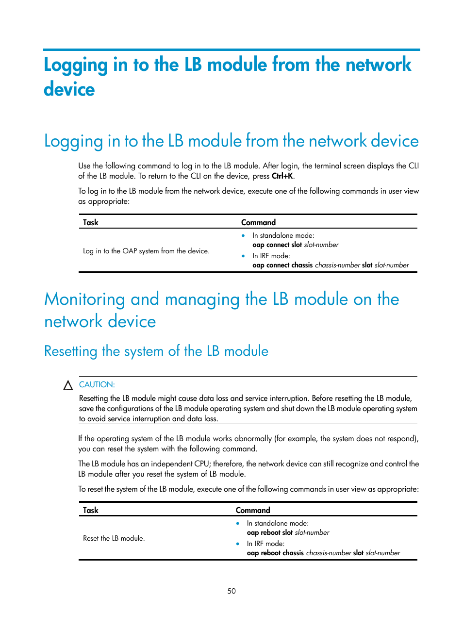 Resetting the system of the lb module | H3C Technologies H3C SecBlade LB Cards User Manual | Page 60 / 196