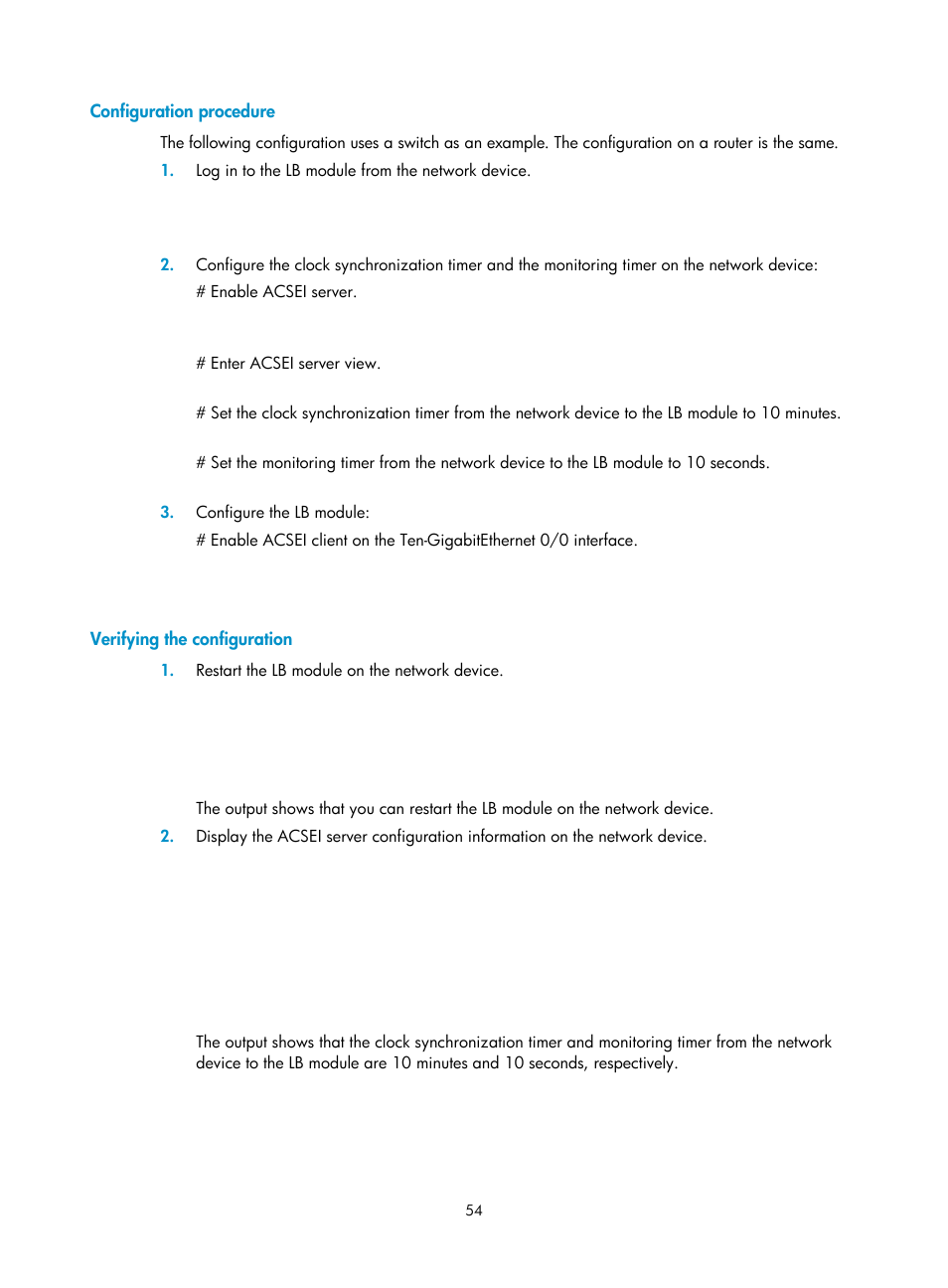 Configuration procedure, Verifying the configuration | H3C Technologies H3C SecBlade LB Cards User Manual | Page 64 / 196