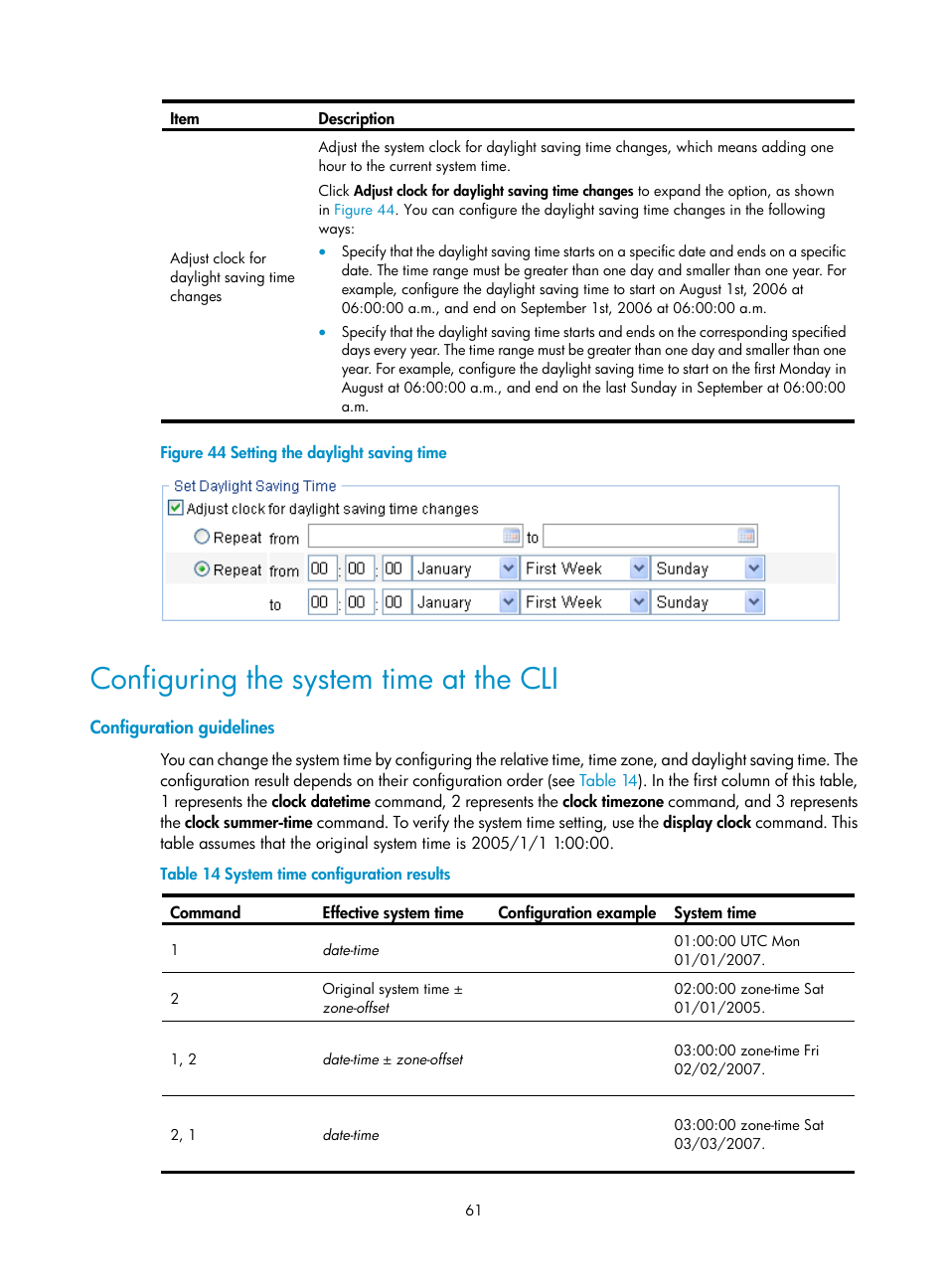 Configuring the system time at the cli, Configuration guidelines | H3C Technologies H3C SecBlade LB Cards User Manual | Page 71 / 196