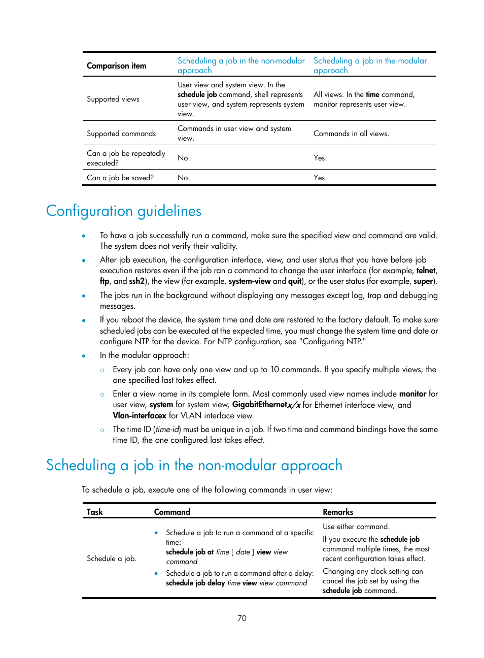 Configuration guidelines, Scheduling a job in the non-modular approach, Scheduling a job in the non-modular | Approach | H3C Technologies H3C SecBlade LB Cards User Manual | Page 80 / 196