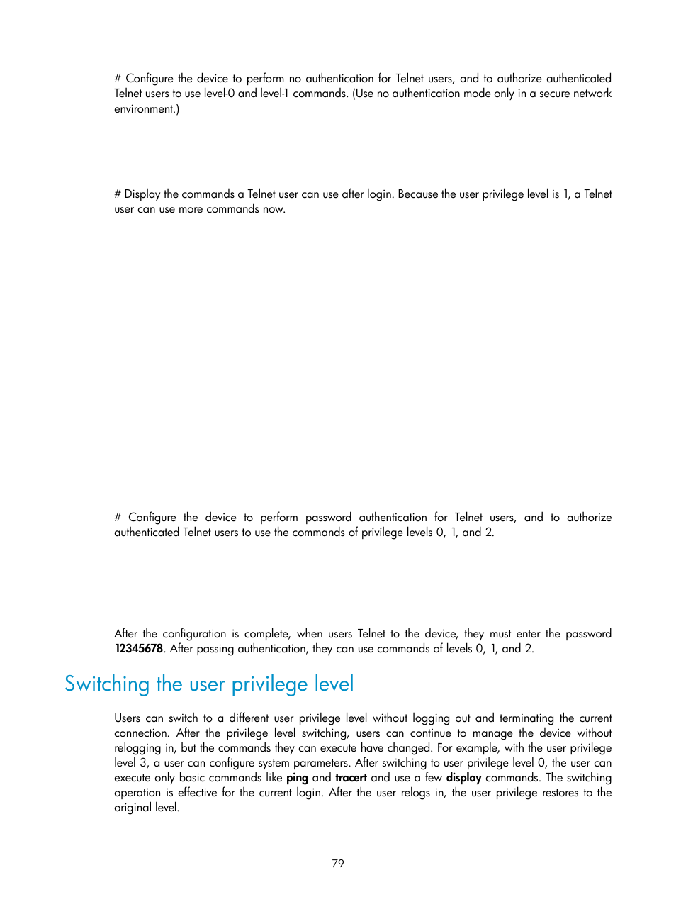 Switching the user privilege level | H3C Technologies H3C SecBlade LB Cards User Manual | Page 89 / 196