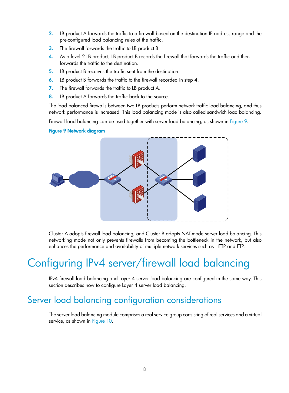 Configuring ipv4 server/firewall load balancing, Server load balancing configuration considerations | H3C Technologies H3C SecBlade LB Cards User Manual | Page 14 / 66