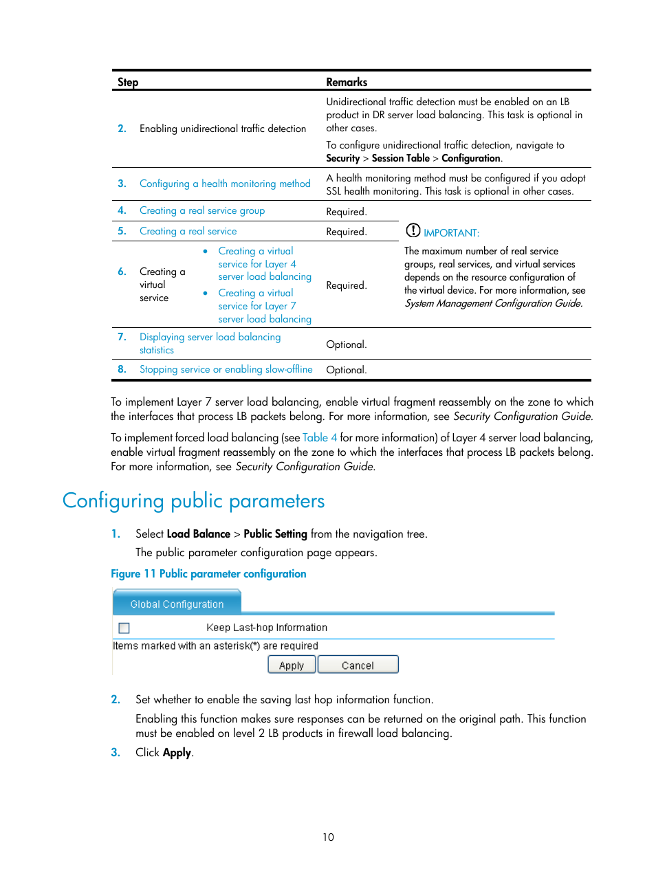 Configuring public parameters, Ation, see | H3C Technologies H3C SecBlade LB Cards User Manual | Page 16 / 66