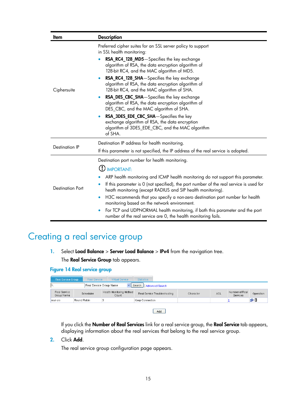 Creating a real service group | H3C Technologies H3C SecBlade LB Cards User Manual | Page 21 / 66