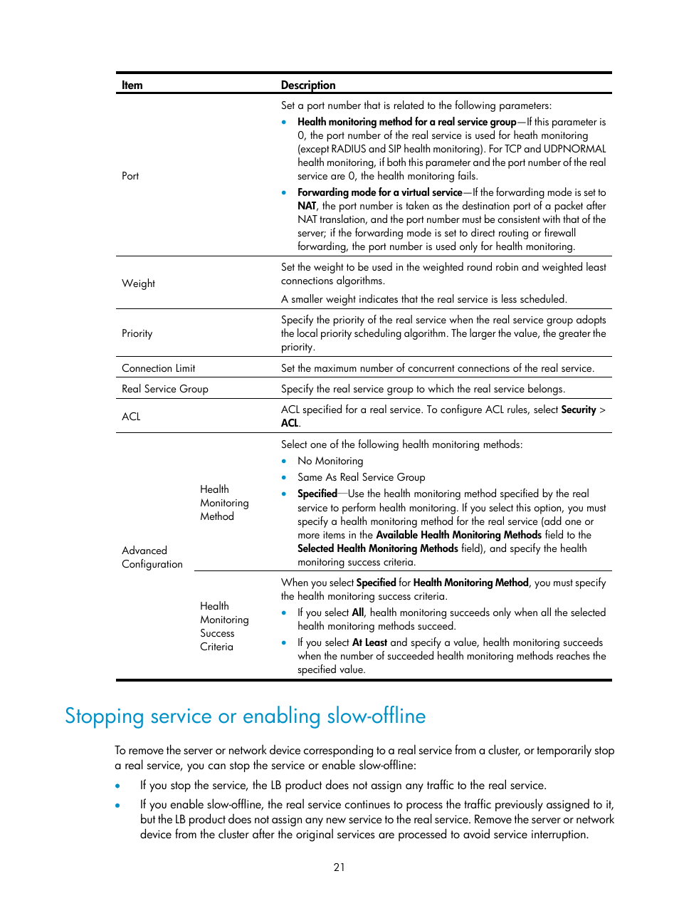 Stopping service or enabling slow-offline | H3C Technologies H3C SecBlade LB Cards User Manual | Page 27 / 66