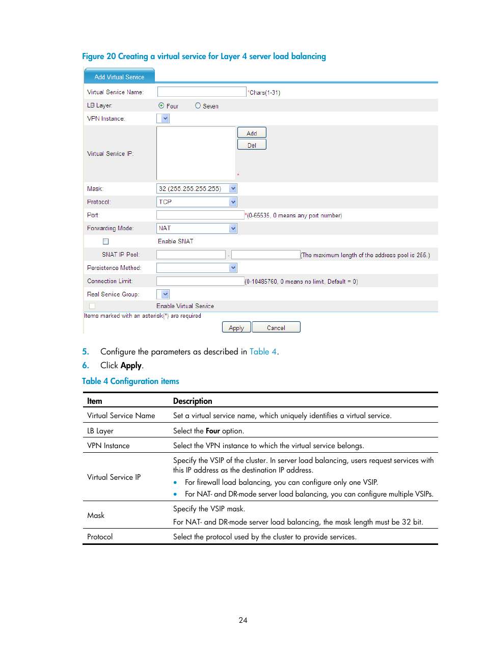 Table 4 | H3C Technologies H3C SecBlade LB Cards User Manual | Page 30 / 66