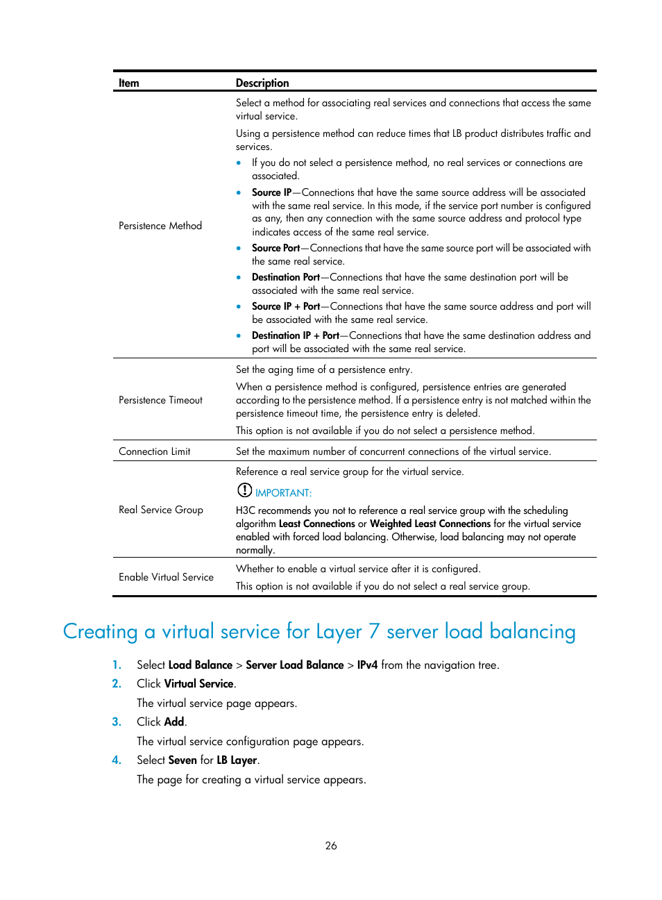 Creating a virtual, Service for layer 7, Server load balancing | H3C Technologies H3C SecBlade LB Cards User Manual | Page 32 / 66