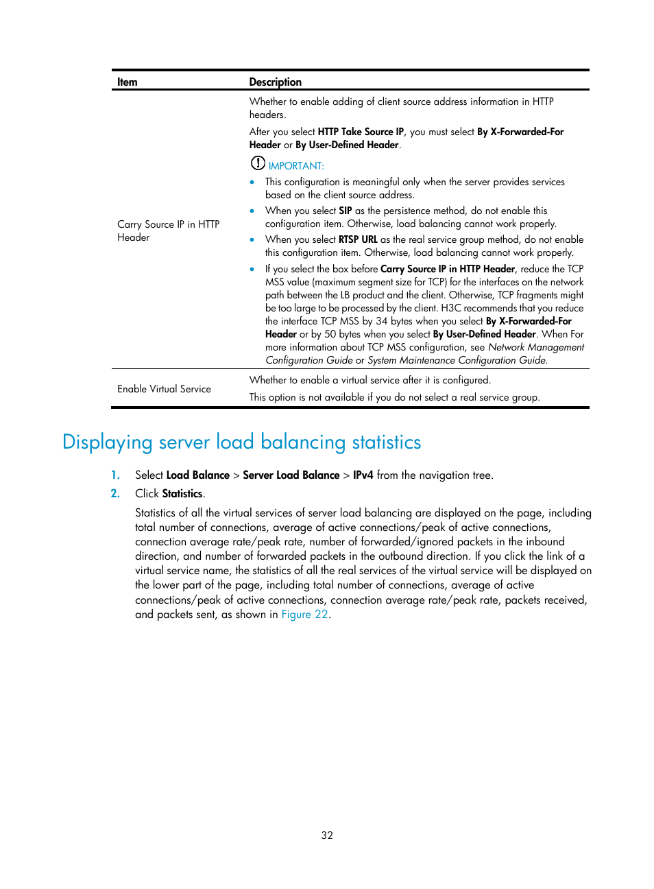 Displaying server load balancing statistics, Displaying server load balancing, Statistics | H3C Technologies H3C SecBlade LB Cards User Manual | Page 38 / 66