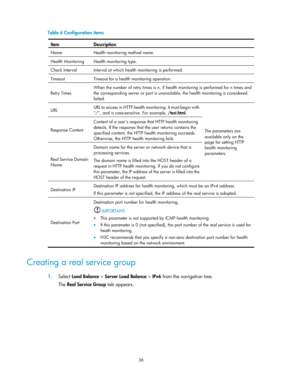 Creating a real service group | H3C Technologies H3C SecBlade LB Cards User Manual | Page 42 / 66
