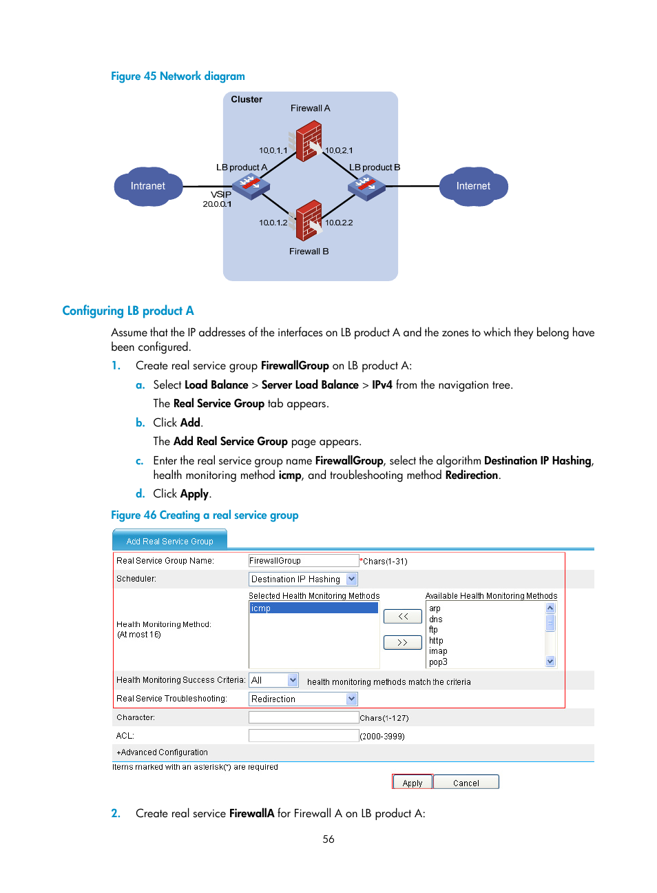 Configuring lb product a | H3C Technologies H3C SecBlade LB Cards User Manual | Page 62 / 66