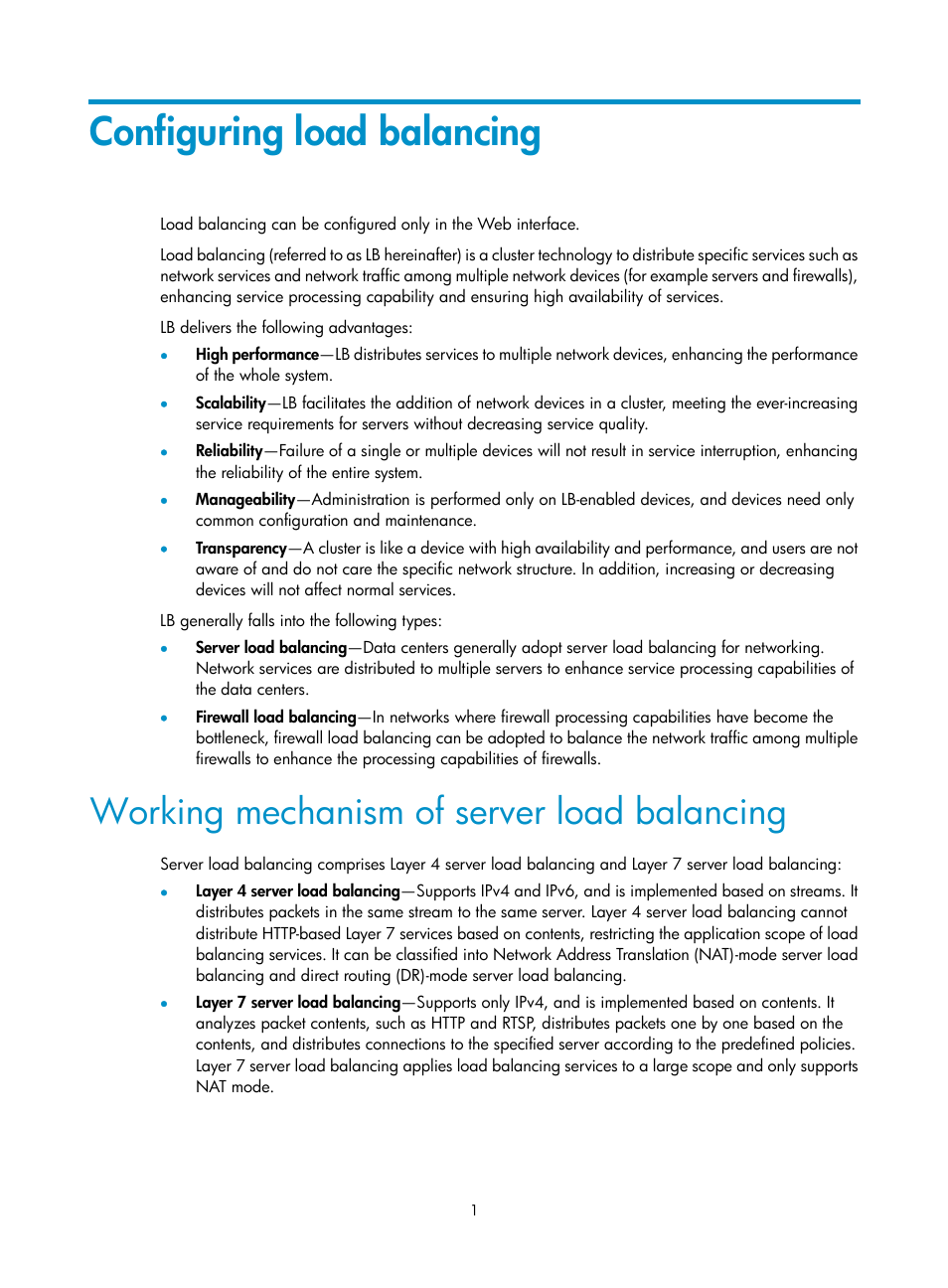 Configuring load balancing, Working mechanism of server load balancing | H3C Technologies H3C SecBlade LB Cards User Manual | Page 7 / 66